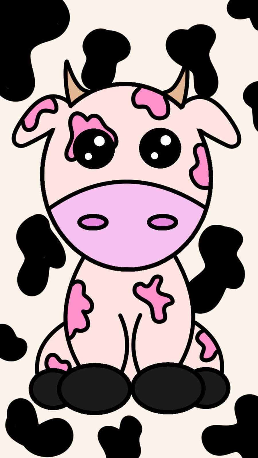 kawaii cute cow, pink spots, black patches, HD Phone Wallpaper