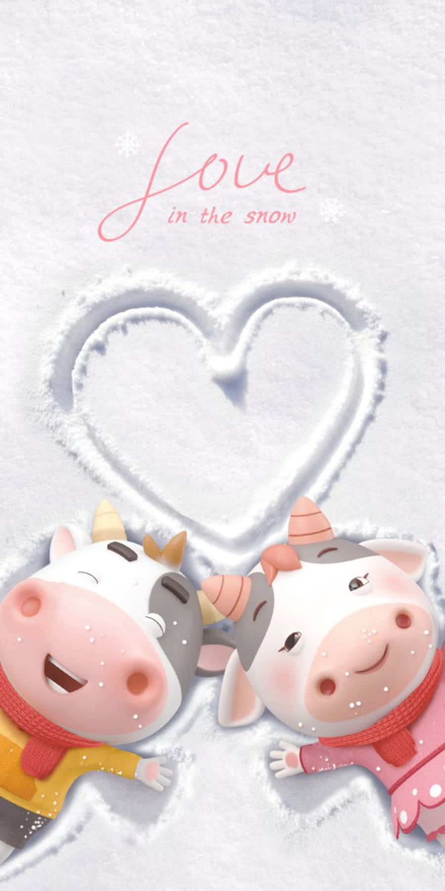 kawaii cute cow, cartoon cows, winter clothes, HD Phone Wallpaper
