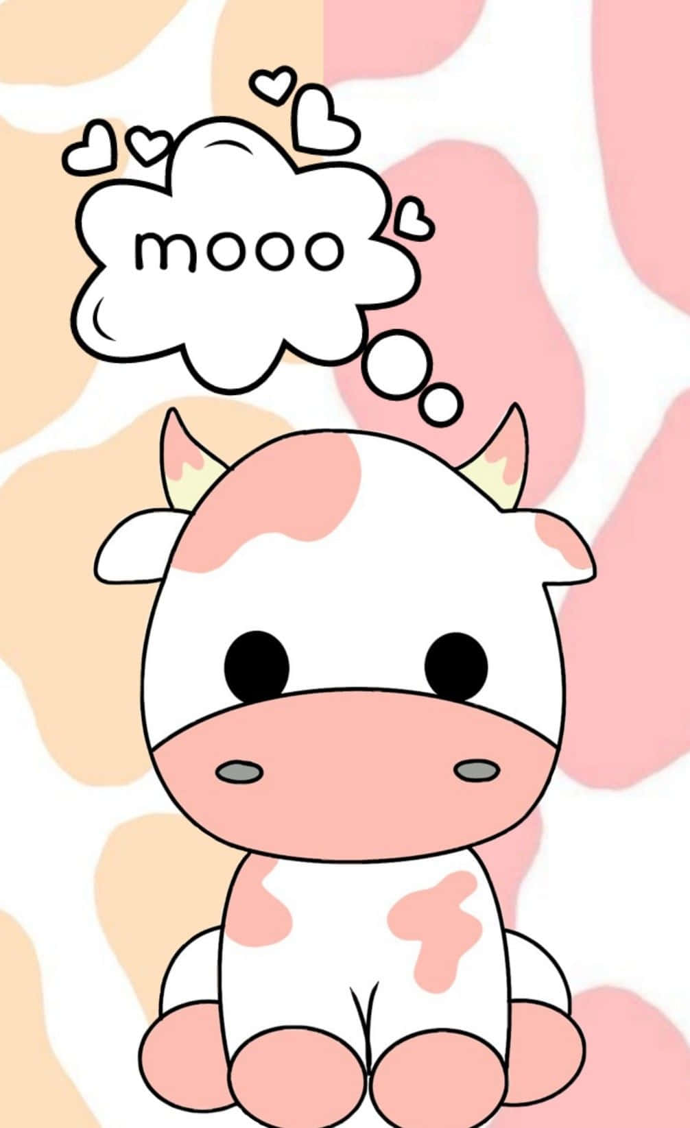 kawaii cute cow, pink spots, pastel pink and peach cow print background, HD Phone Wallpaper