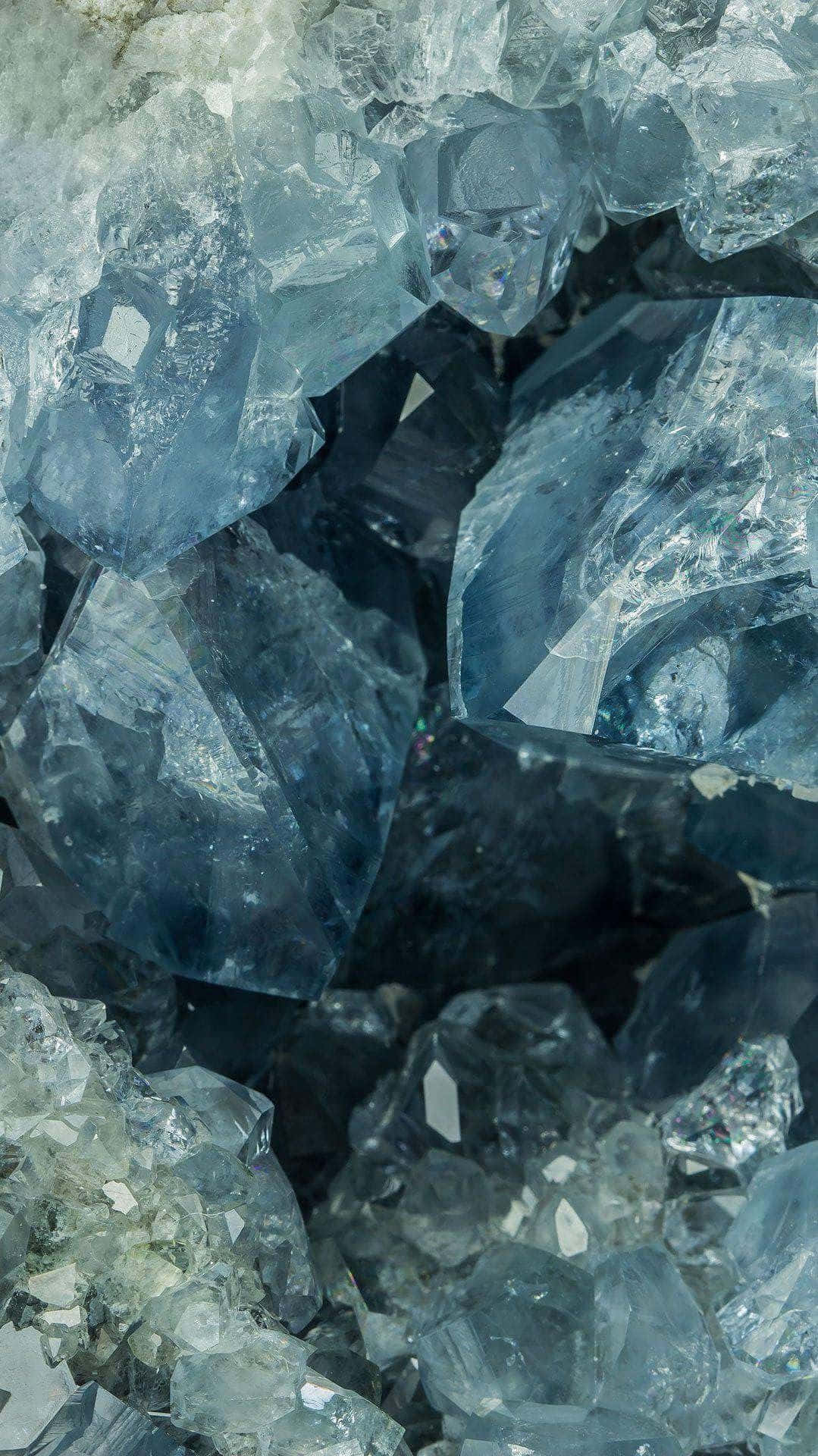 jagged blue and clear quartz crystals, sharp facets, deep shadows, Full HD Phone Wallpaper