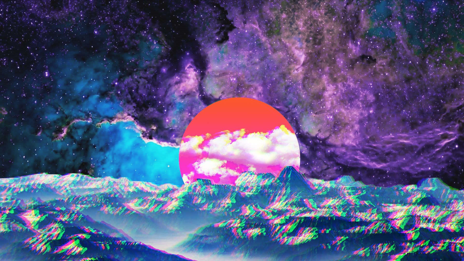Aesthetic Crystal, nebula, orange sun, Full HD Desktop Wallpaper
