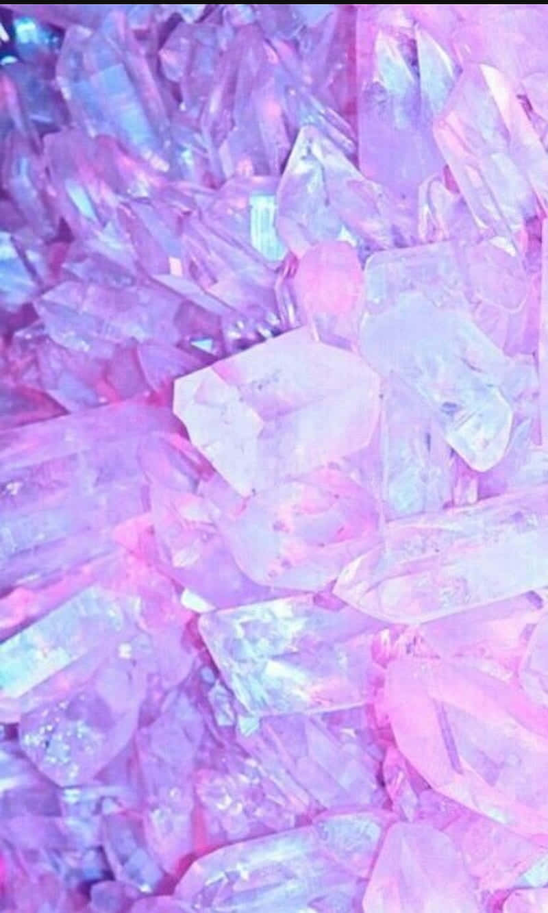 pink crystals, blue crystal shards, iridescent light, HD Phone Wallpaper