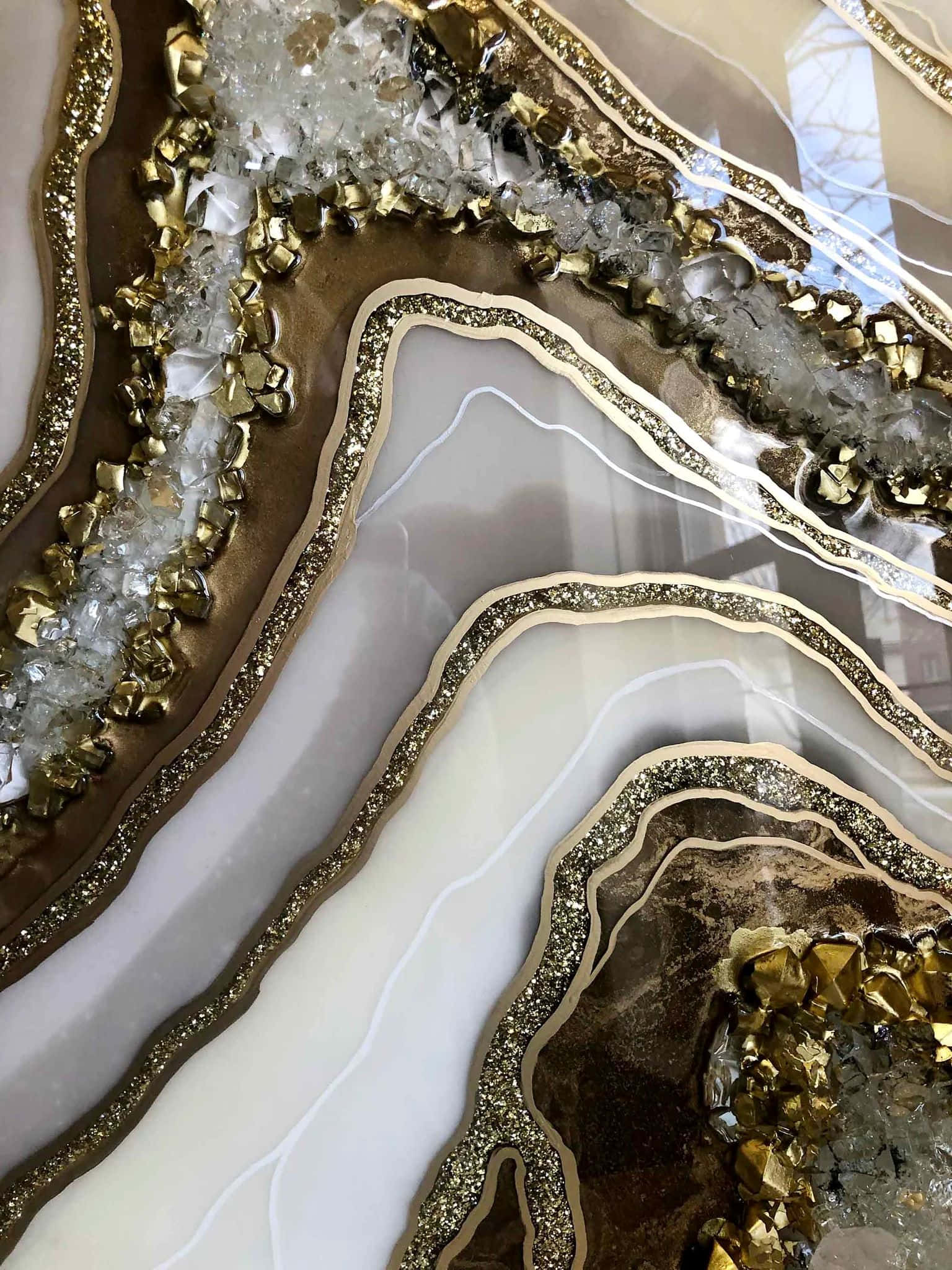 resin artwork, crystals, gold, Full HD Phone Wallpaper