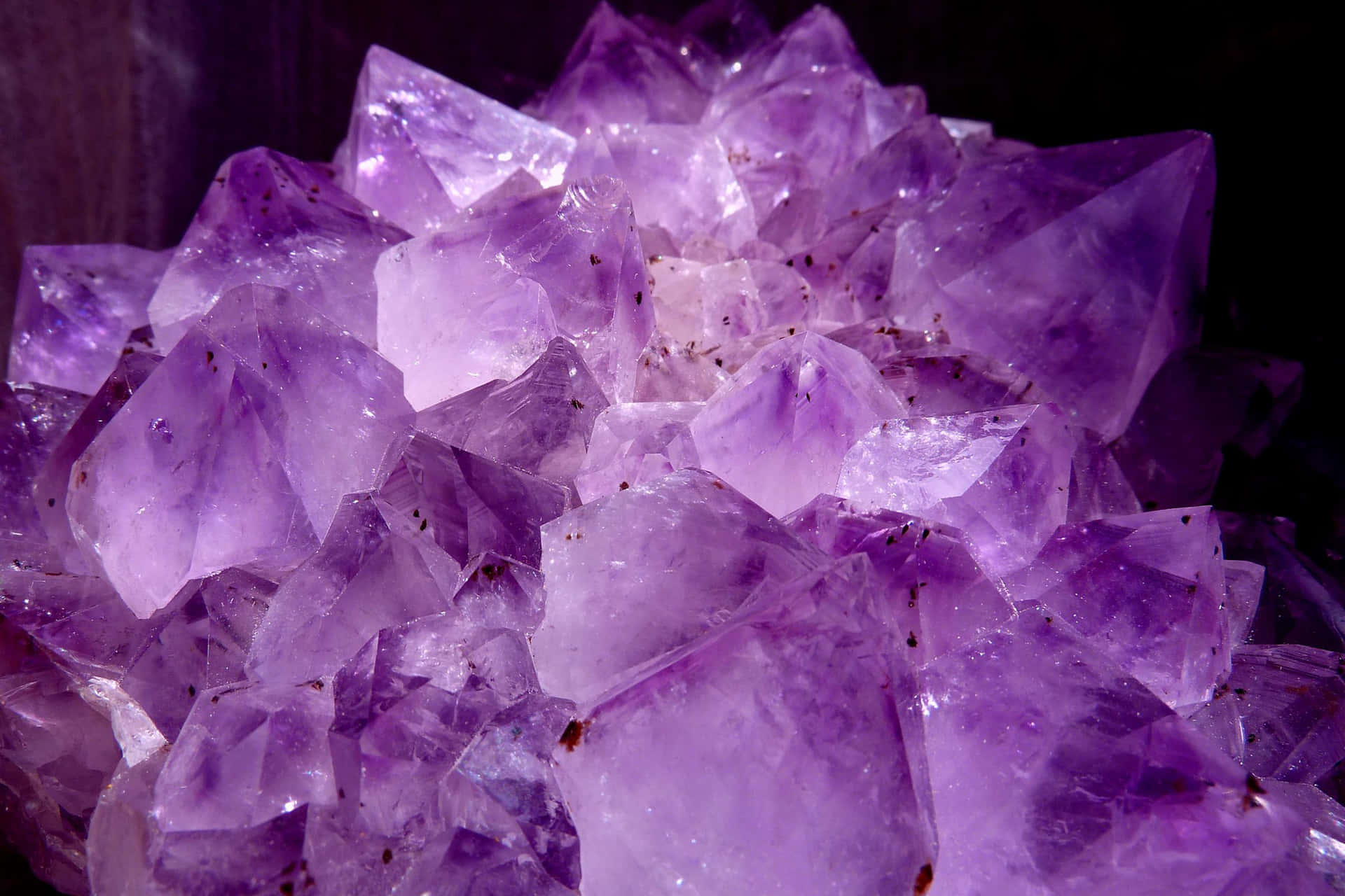purple amethyst crystals, sharp facets, dark specks, Full HD Desktop Wallpaper
