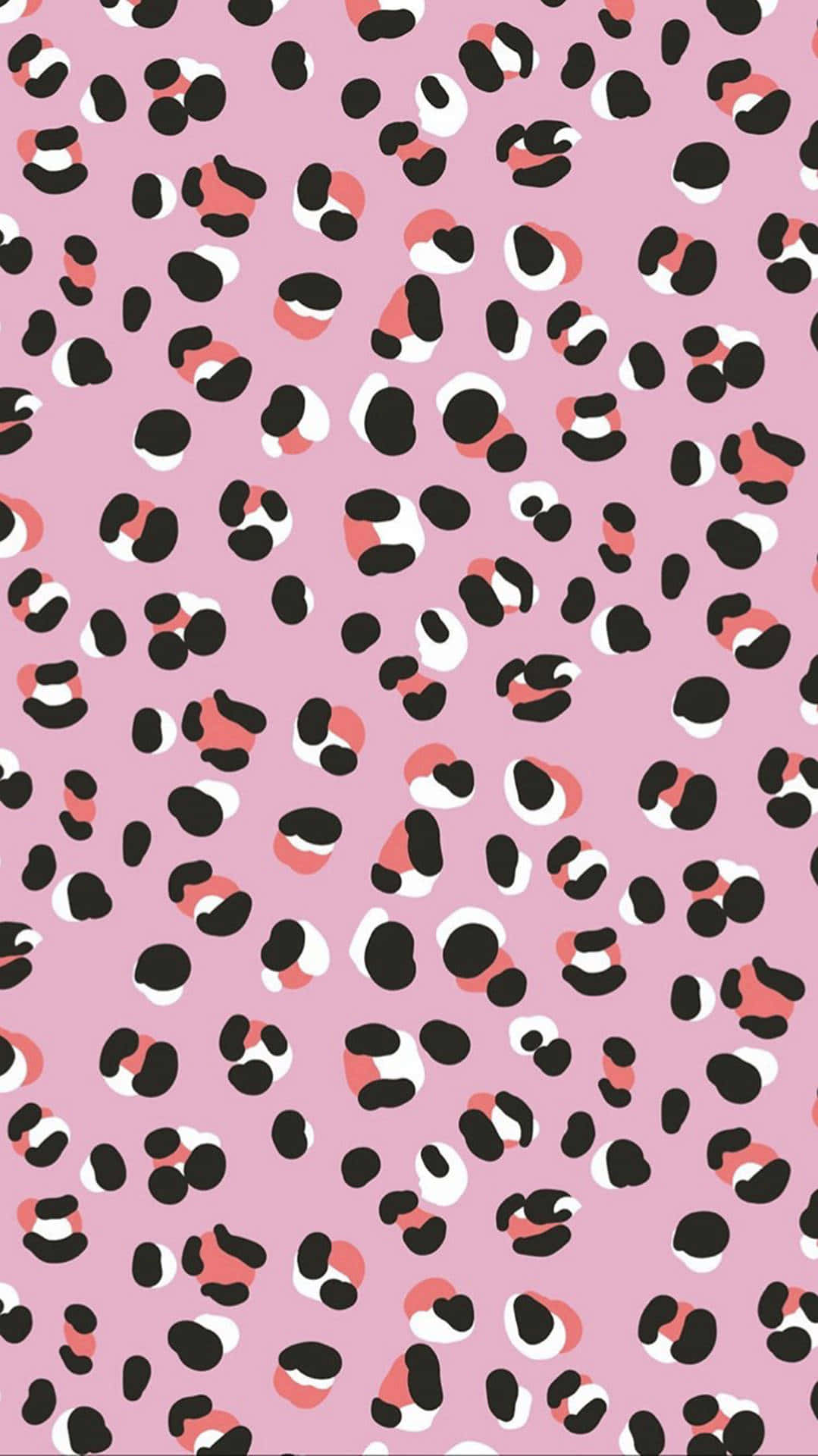 pink with outline aesthetic cute cheetah print, vibrant pink background, black white and coral abstract leopard spots, Full HD Phone Wallpaper
