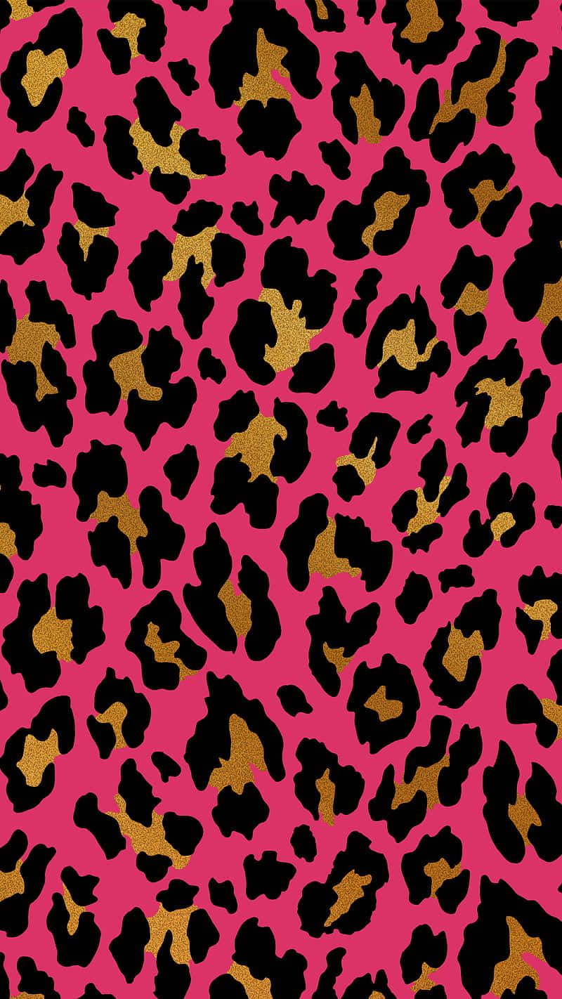 pink and brown cute cheetah print, vibrant pink background, bold black and glittery gold leopard spots, HD Phone Wallpaper