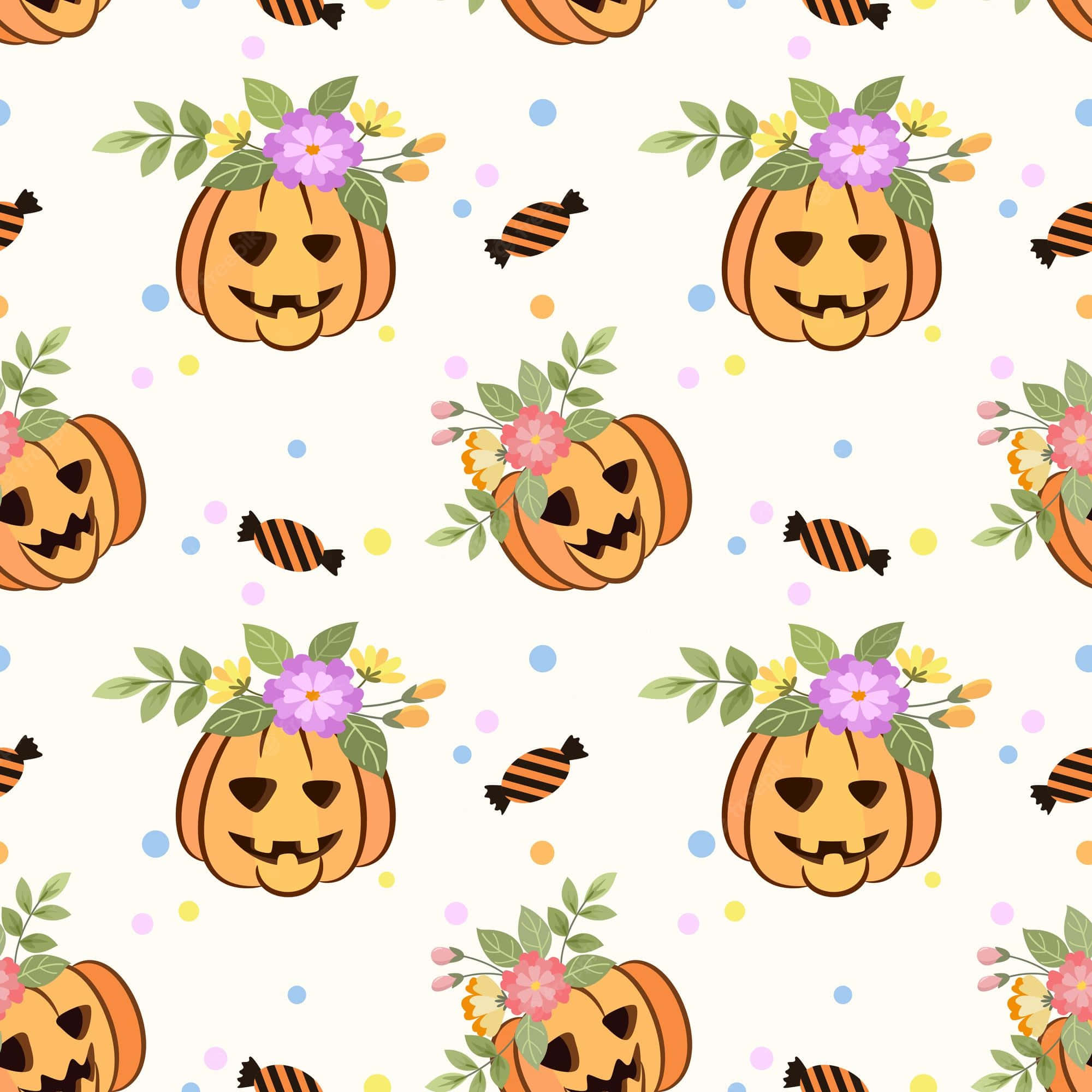 jack-o'-lanterns, floral crowns, candy, Full HD Desktop Wallpaper