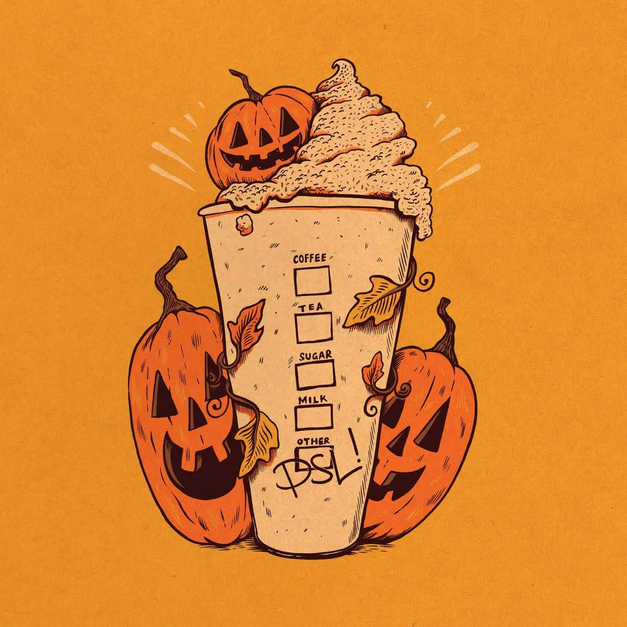 pumpkin spice latte, whipped cream, jack-o'-lantern, HD Desktop Wallpaper