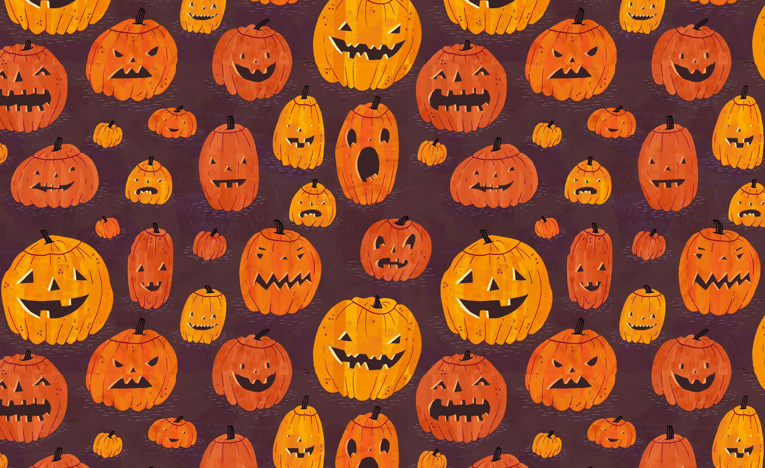 Aesthetic Cute Halloween, orange jack-o'-lanterns, spooky grins, 2K Desktop Wallpaper