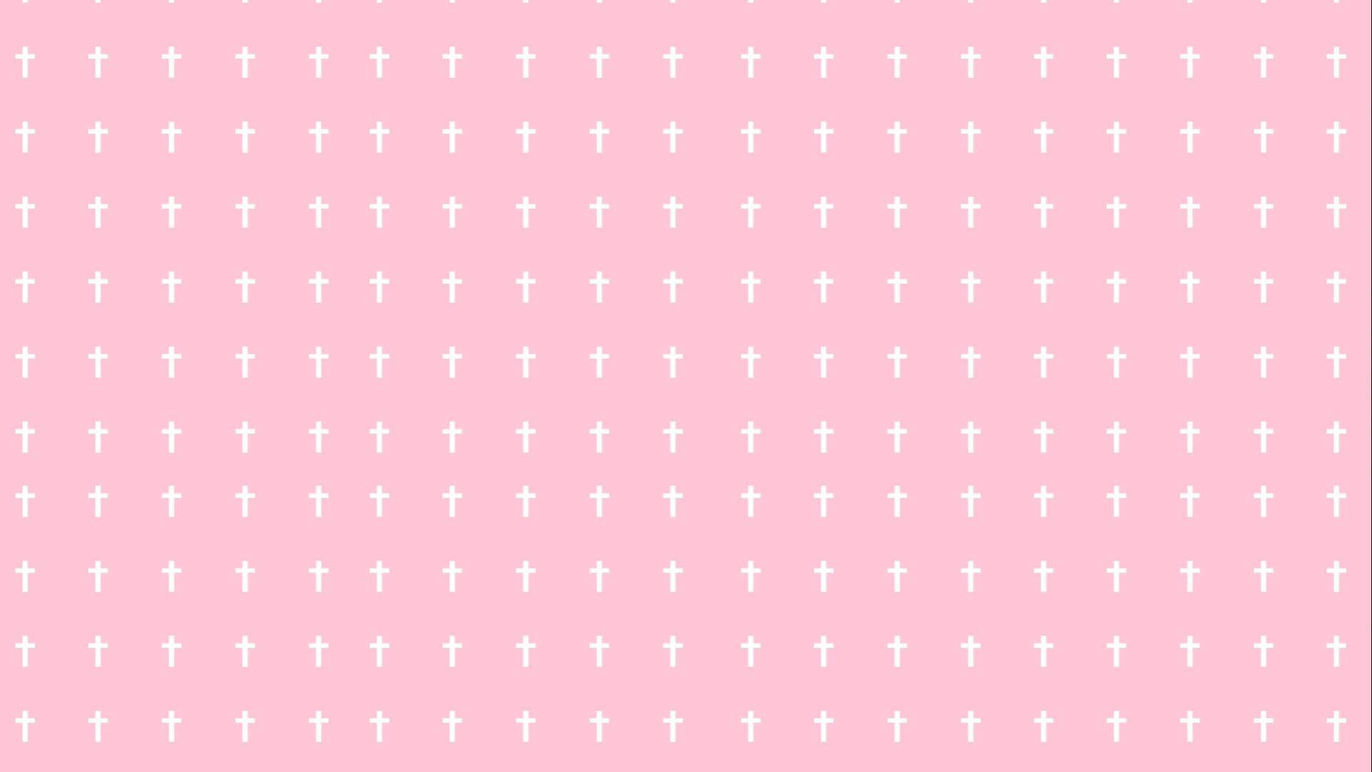 pastel goth cross pattern, soft pink background, white crosses, Full HD Desktop Wallpaper