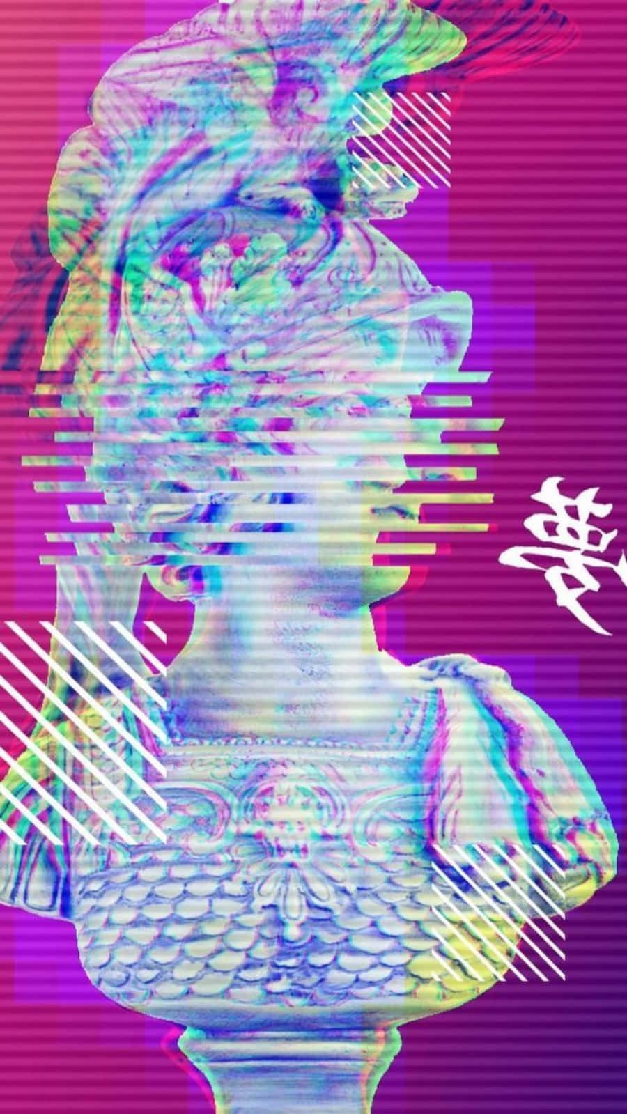 glitched classical bust, rainbow distortion, diagonal lines, HD Phone Wallpaper
