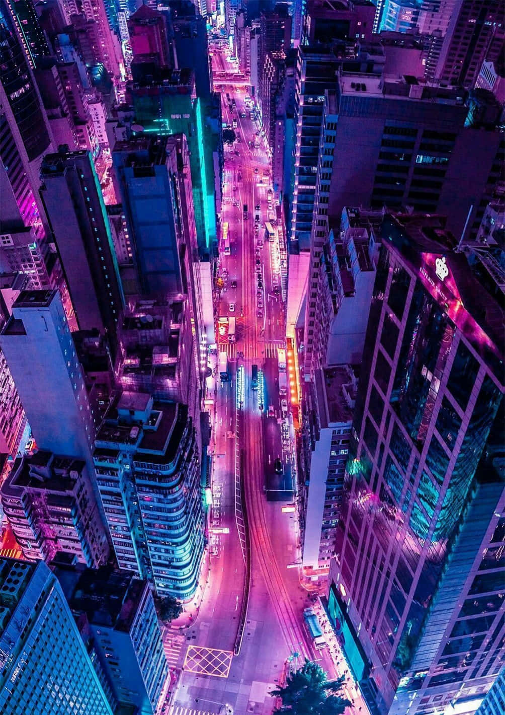 Aesthetic Dark Pink, neon-drenched city street, towering skyscrapers, HD Phone Wallpaper
