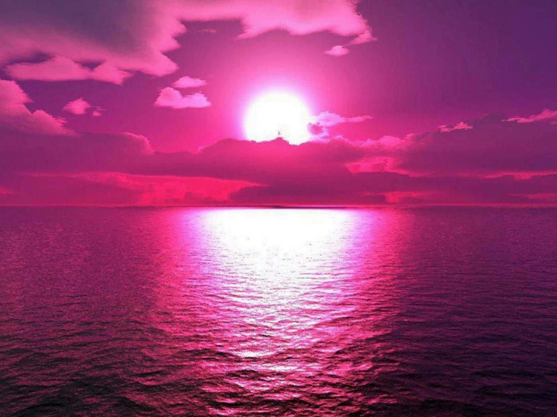 Aesthetic Dark Pink, Ocean Sunset, glowing clouds, Full HD Desktop Wallpaper