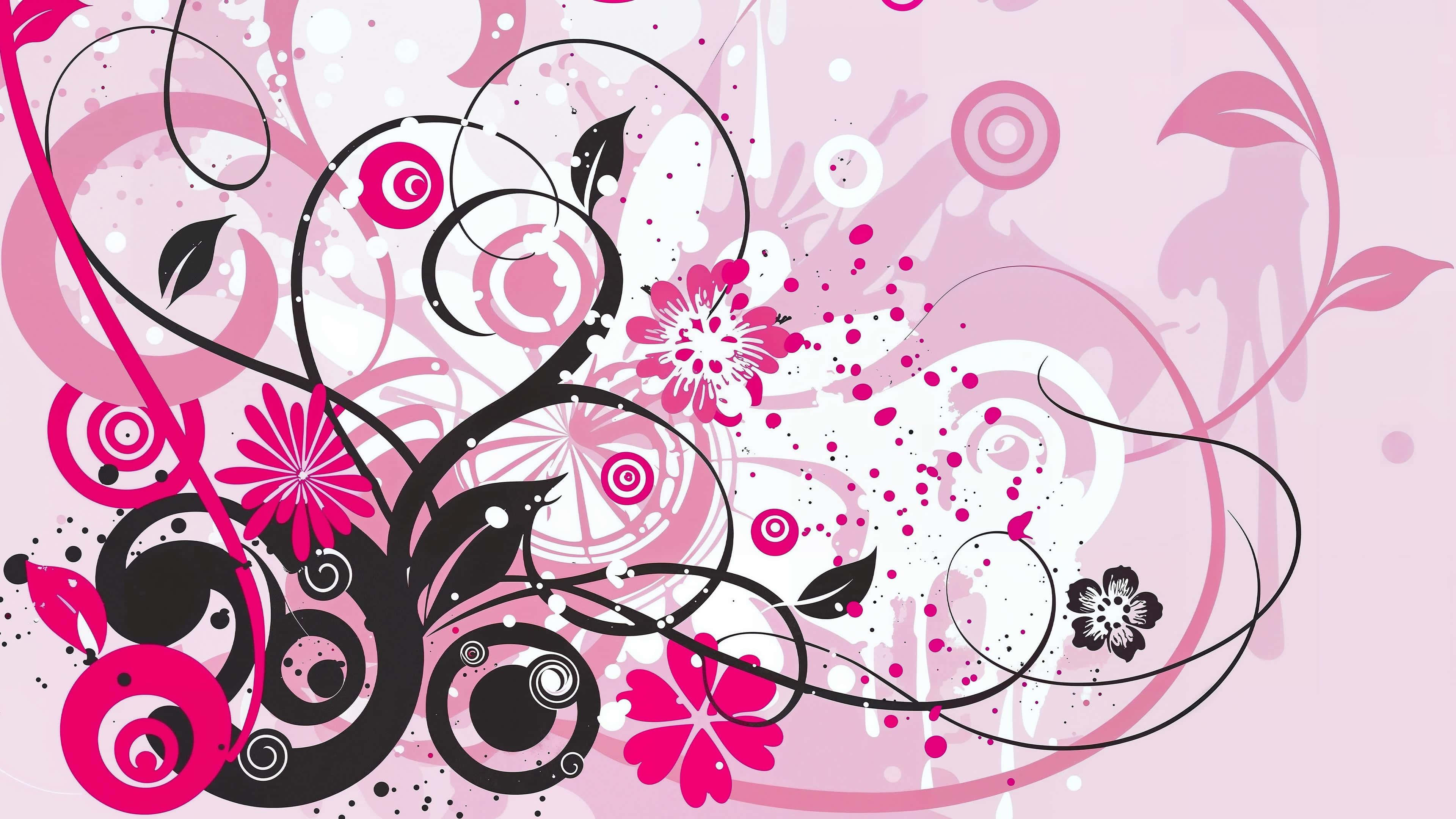 abstract floral, pink and black, floral swirls, 4K Desktop Wallpaper