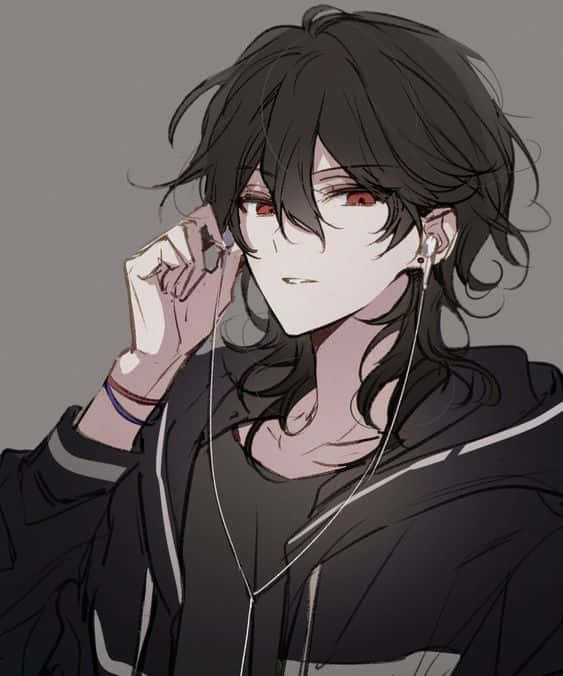 Anime boy, dark hair, red eyes, SD Phone Wallpaper