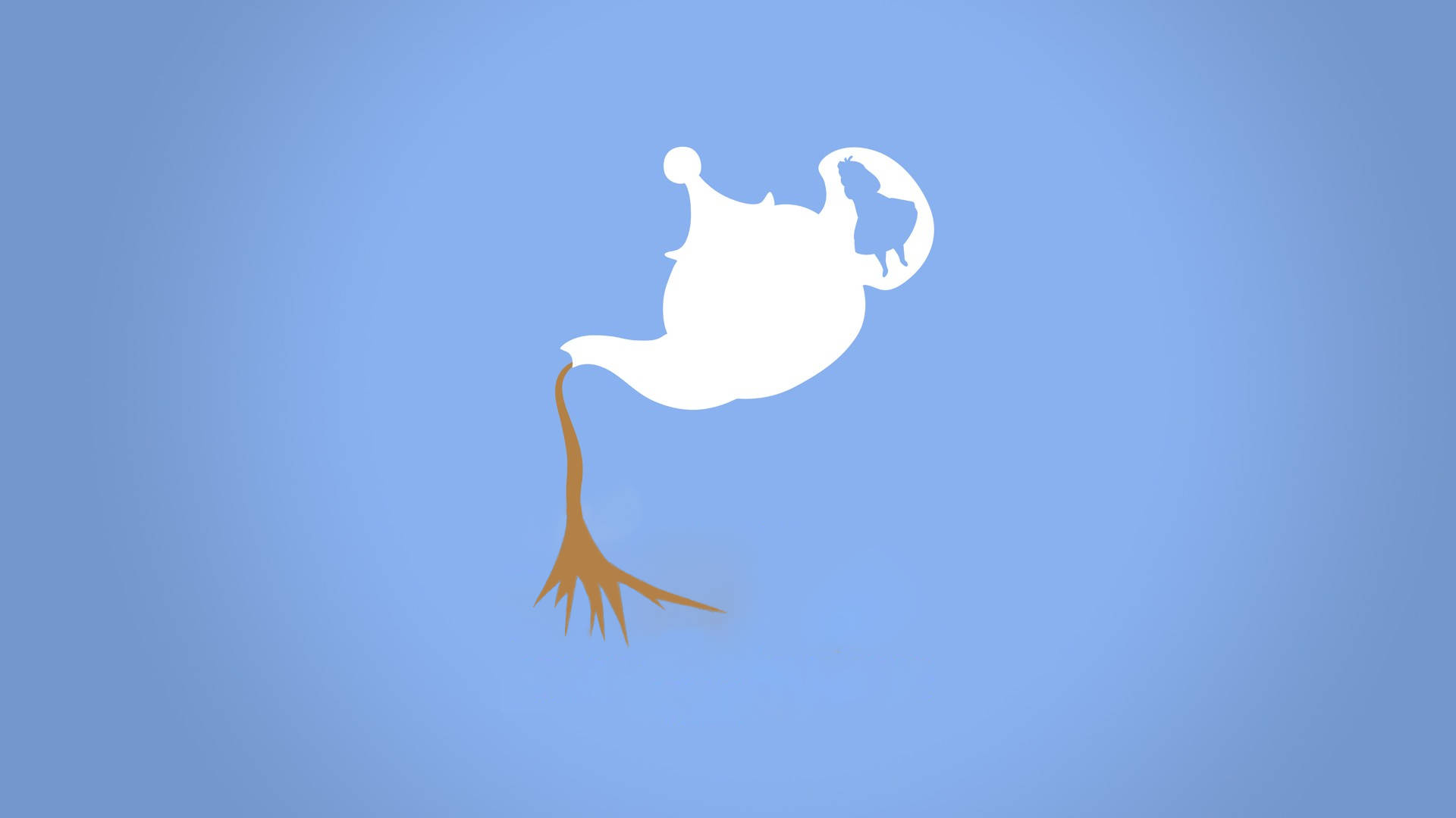 Minimalist Disney Aladdin Laptop, white genie lamp silhouette, golden smoke, Full HD Desktop Wallpaper