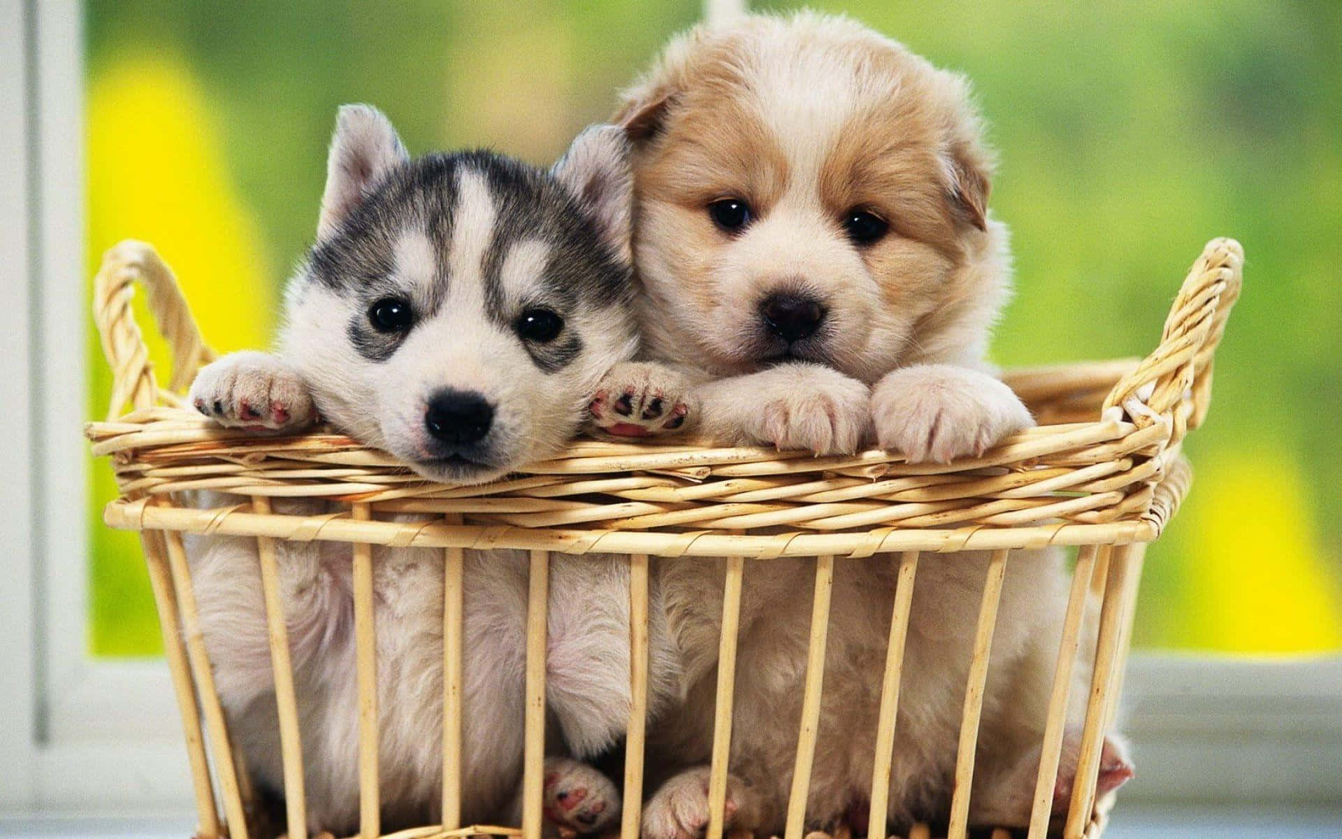 husky, golden, woven basket, Full HD Desktop Wallpaper