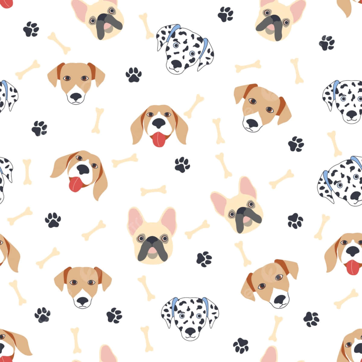 cartoon dog, bones, paw prints, SD Desktop Wallpaper