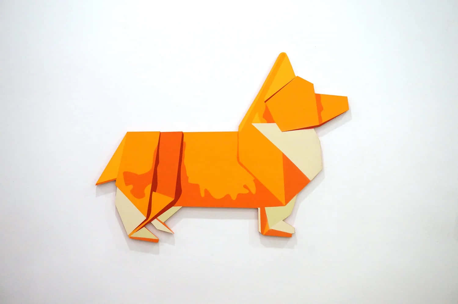 3 D Origami Dog Artwork, vibrant orange, cream, HD Desktop Wallpaper