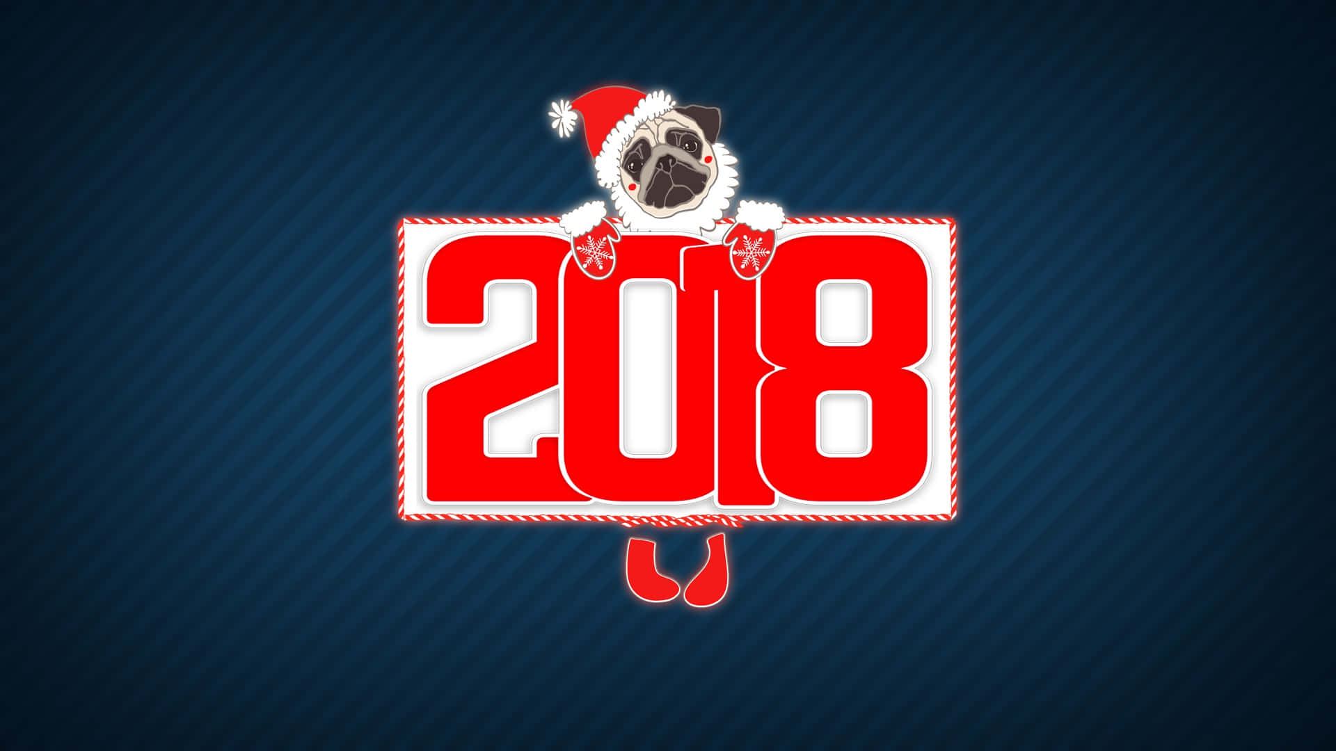 2018, Santa hat, pug, Full HD Desktop Wallpaper