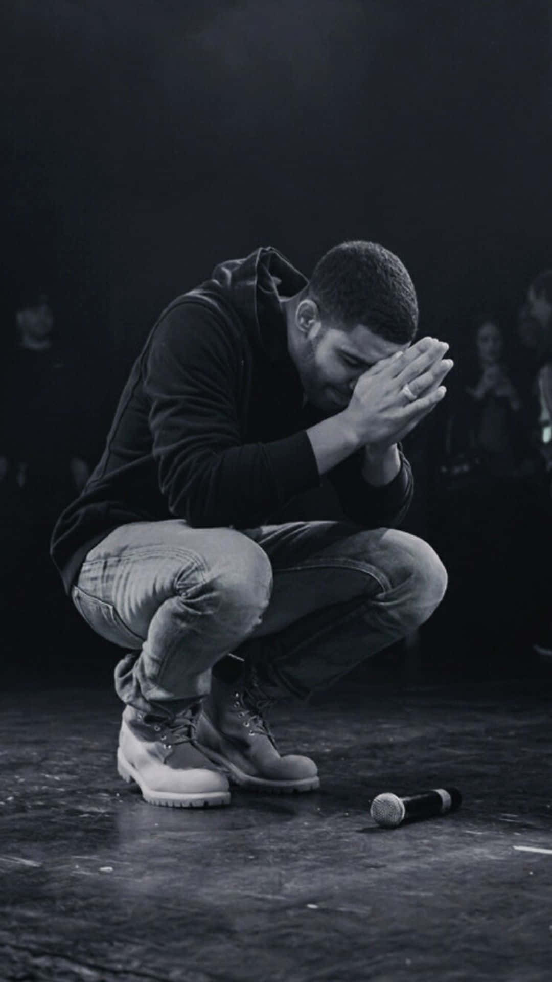 Aesthetic Drake, dark stage, microphone, Full HD Phone Wallpaper