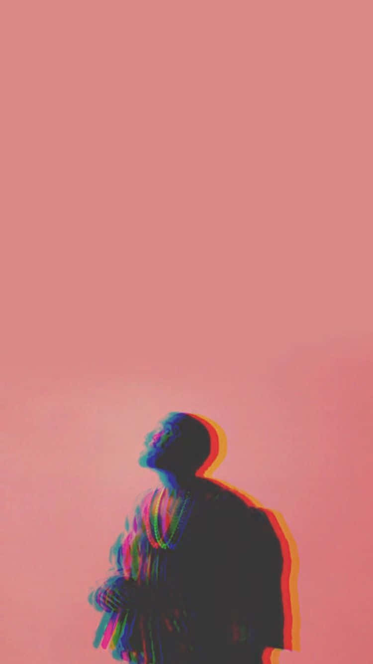 rainbow chromatic aberration effect, solid pink background, head tilted upward, HD Phone Wallpaper