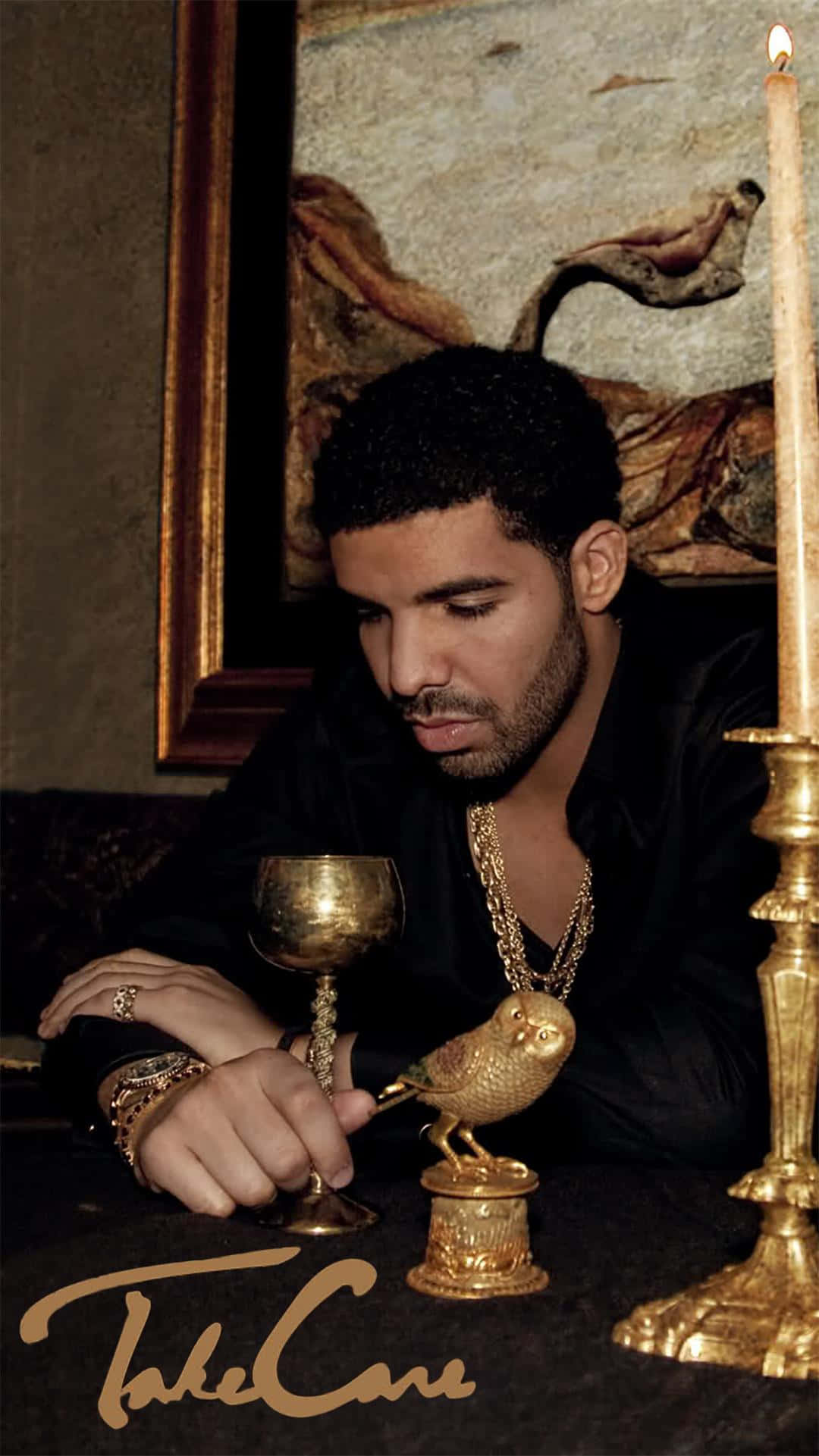 Drake, golden goblet, lit candle, Full HD Phone Wallpaper