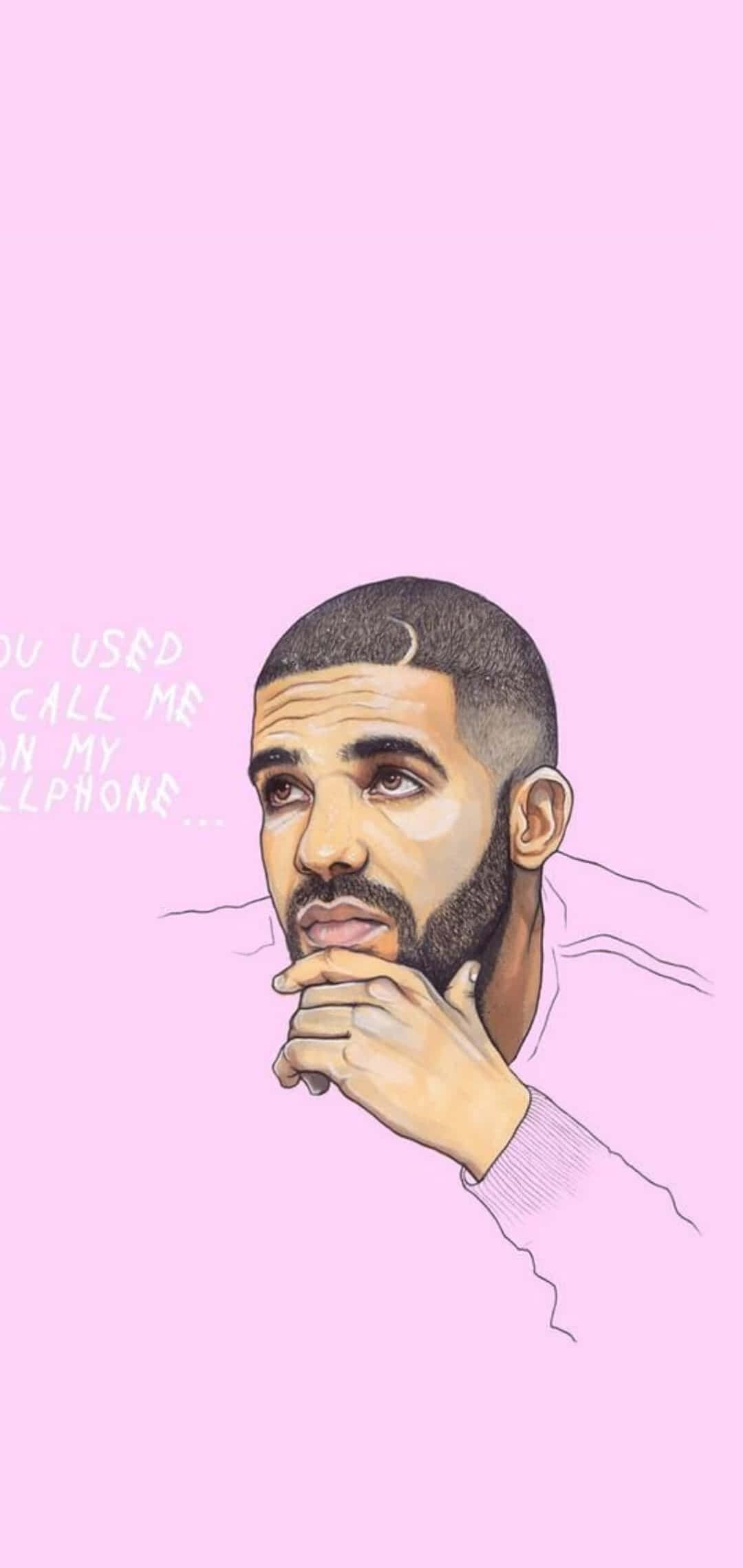 Drake, soft pink background, faint lyrics, Full HD Phone Wallpaper