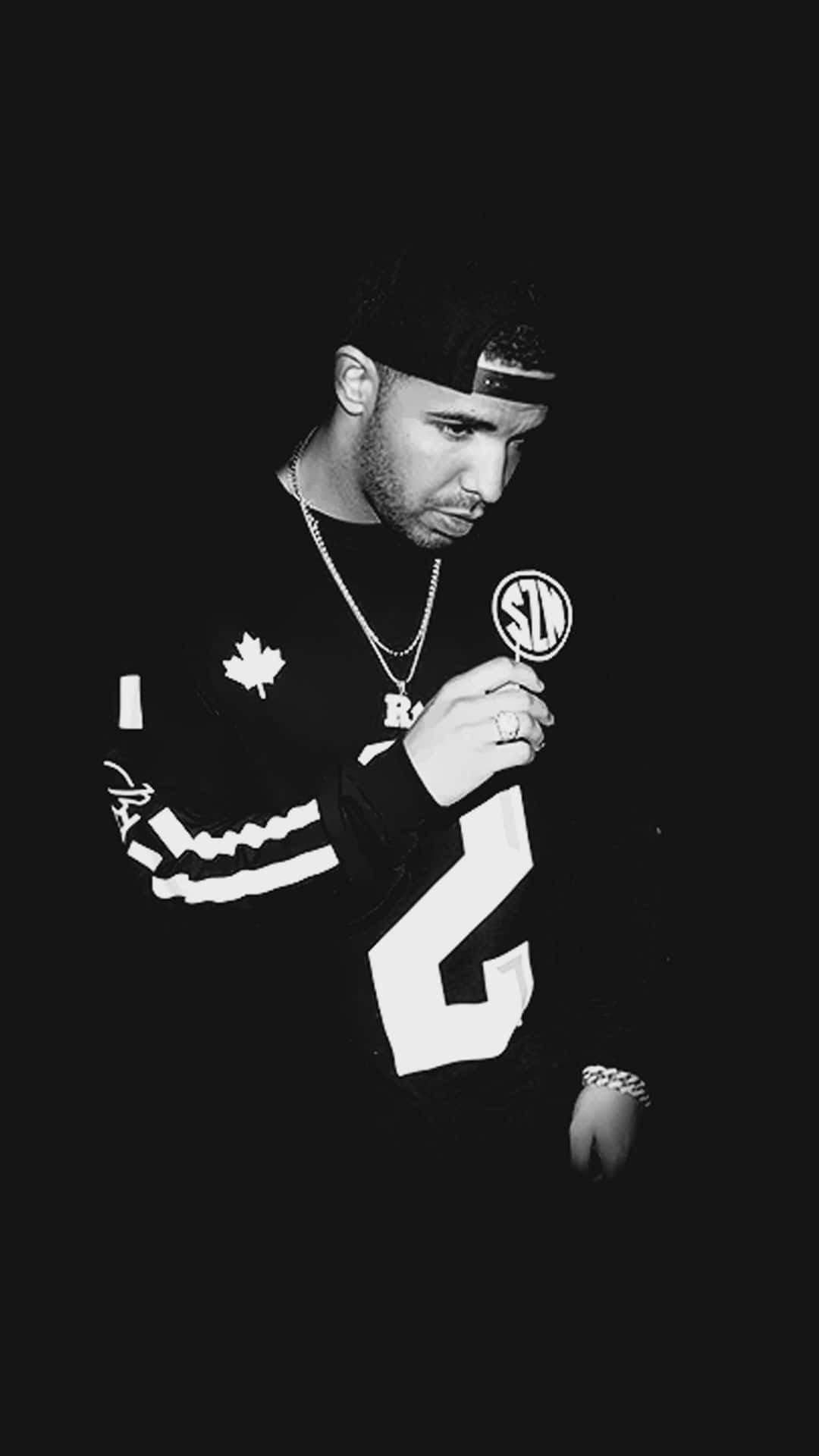 Aesthetic Drake, black and white portrait, man in a cap and jersey, Full HD Phone Wallpaper