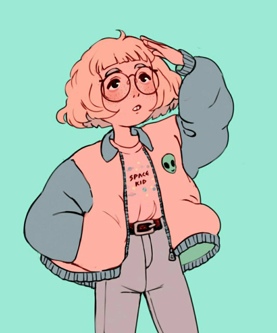 vintage girl aesthetic drawing, anime-style girl, curly pink hair, HD Phone Wallpaper