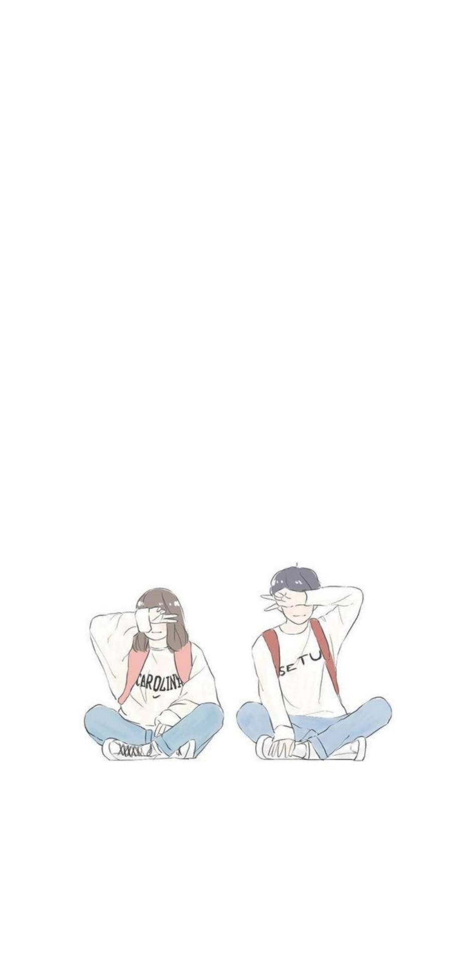 anime-style teens, sitting couple, cross-legged, Full HD Phone Wallpaper