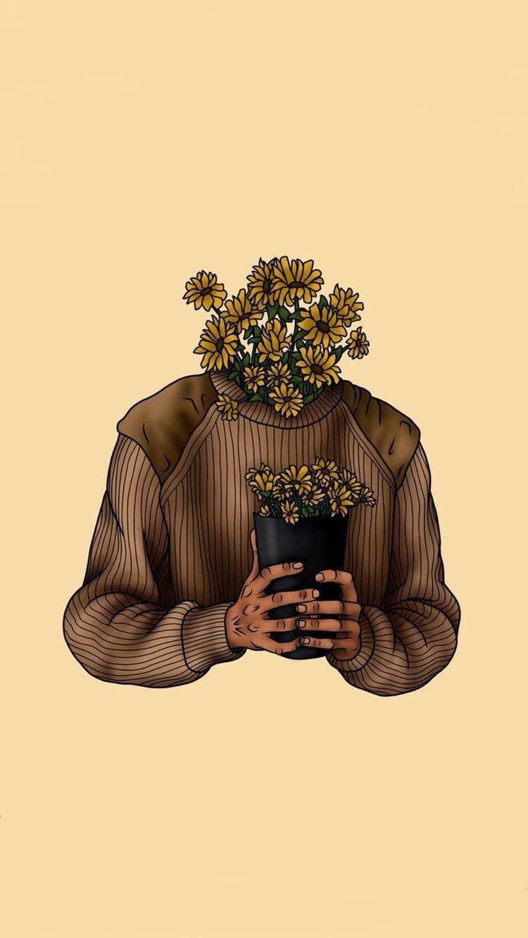 yellow floral head, flower bouquet for a head, ribbed sweater, HD Phone Wallpaper