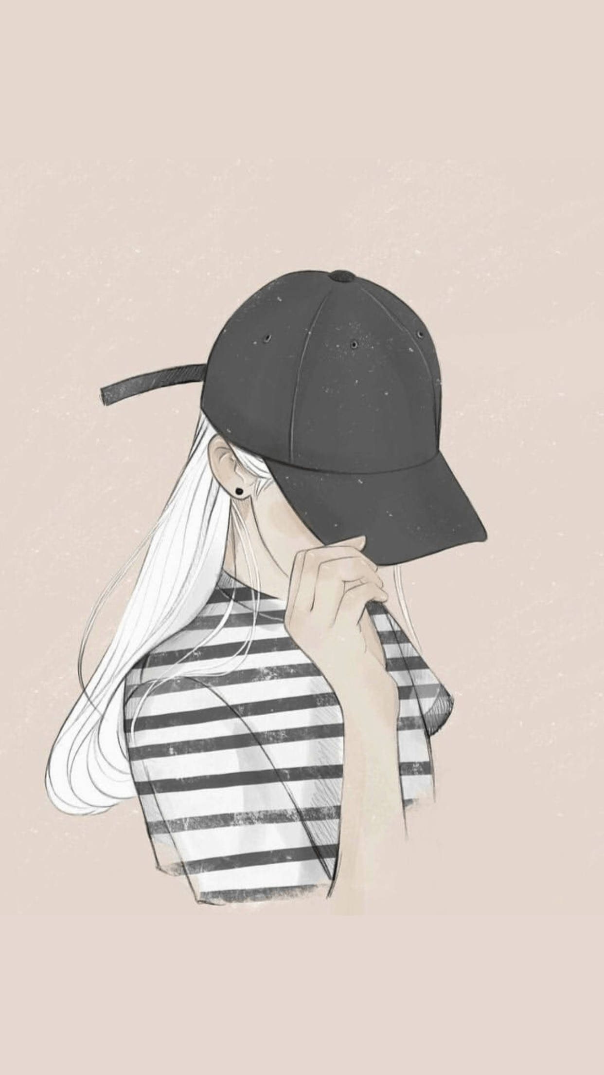 girl with cap, long white hair, black cap, Full HD Phone Wallpaper