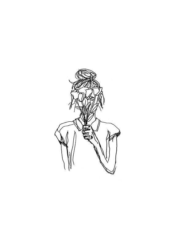aesthetic drawing, girl doodle, minimalist line drawing, SD Phone Wallpaper