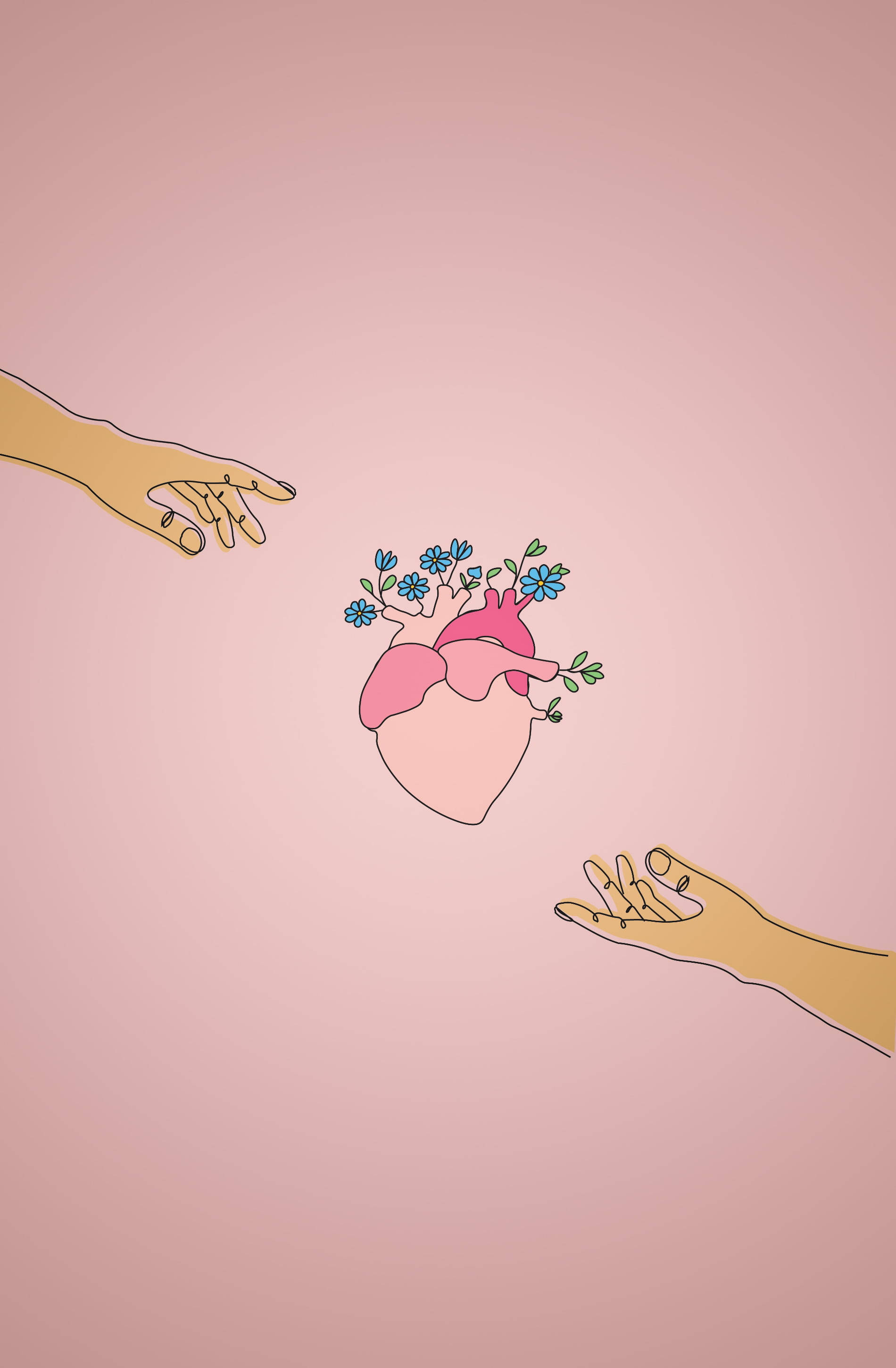 pastel heart, pink heart, blue flowers, 2K Phone Wallpaper