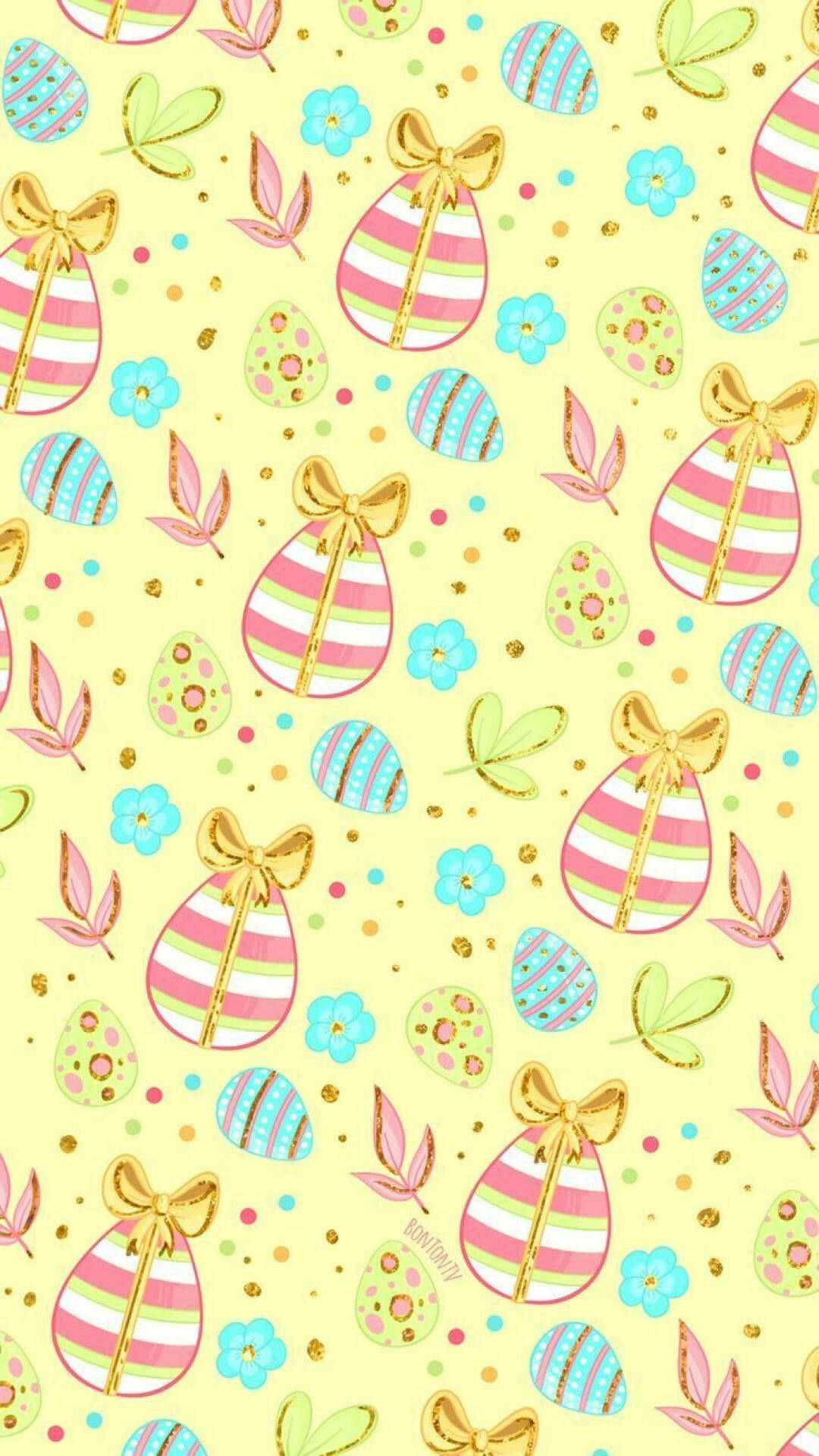 Aesthetic Easter, pastel Easter eggs, gold bows, HD Phone Wallpaper