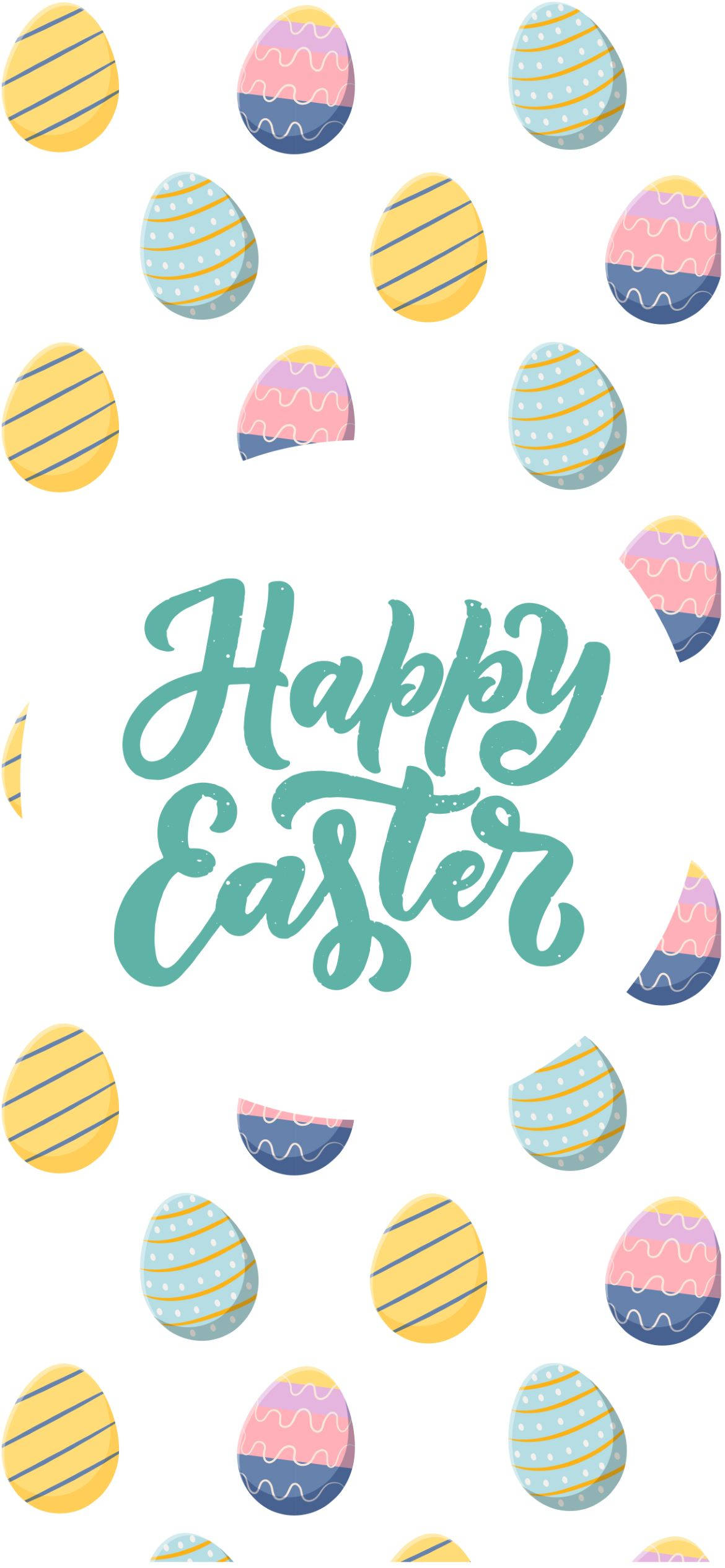 Aesthetic Easter, teal cursive 'Happy Easter', colorful patterned Easter eggs, Full HD Phone Wallpaper