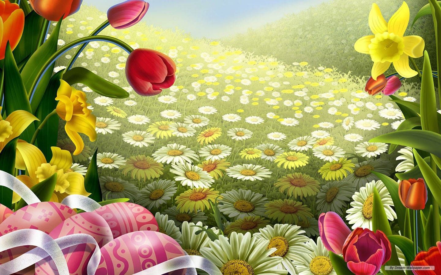 Easter, daisies, tulips, HD Desktop Wallpaper