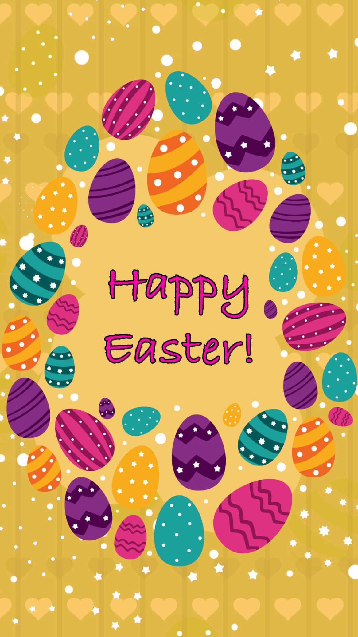 Happy Easter!, golden background, hearts, Full HD Phone Wallpaper