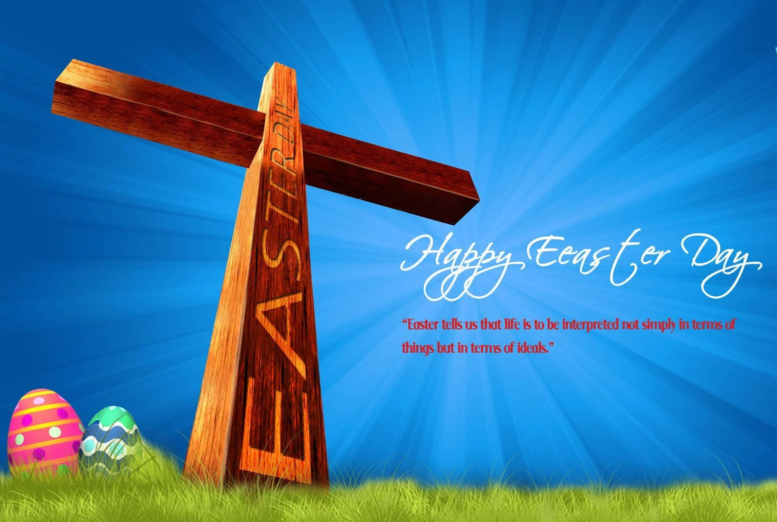 EASTER, wooden cross, green grass, HD Desktop Wallpaper