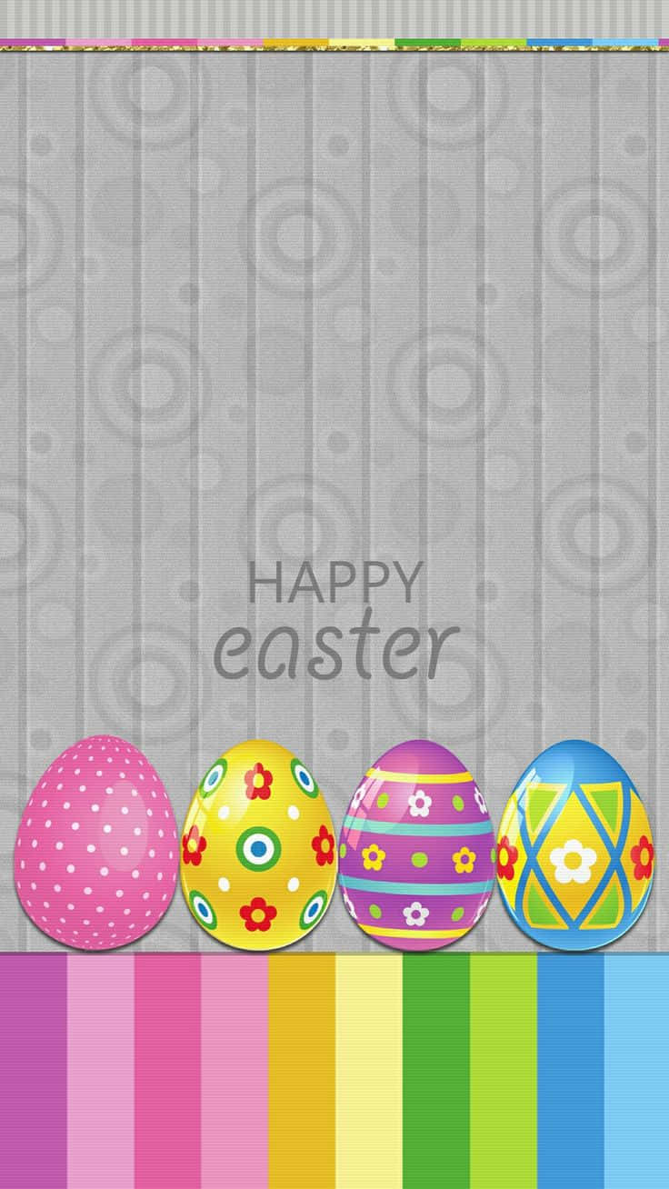 Happy Easter, colorful striped base, gray patterned background, HD Phone Wallpaper
