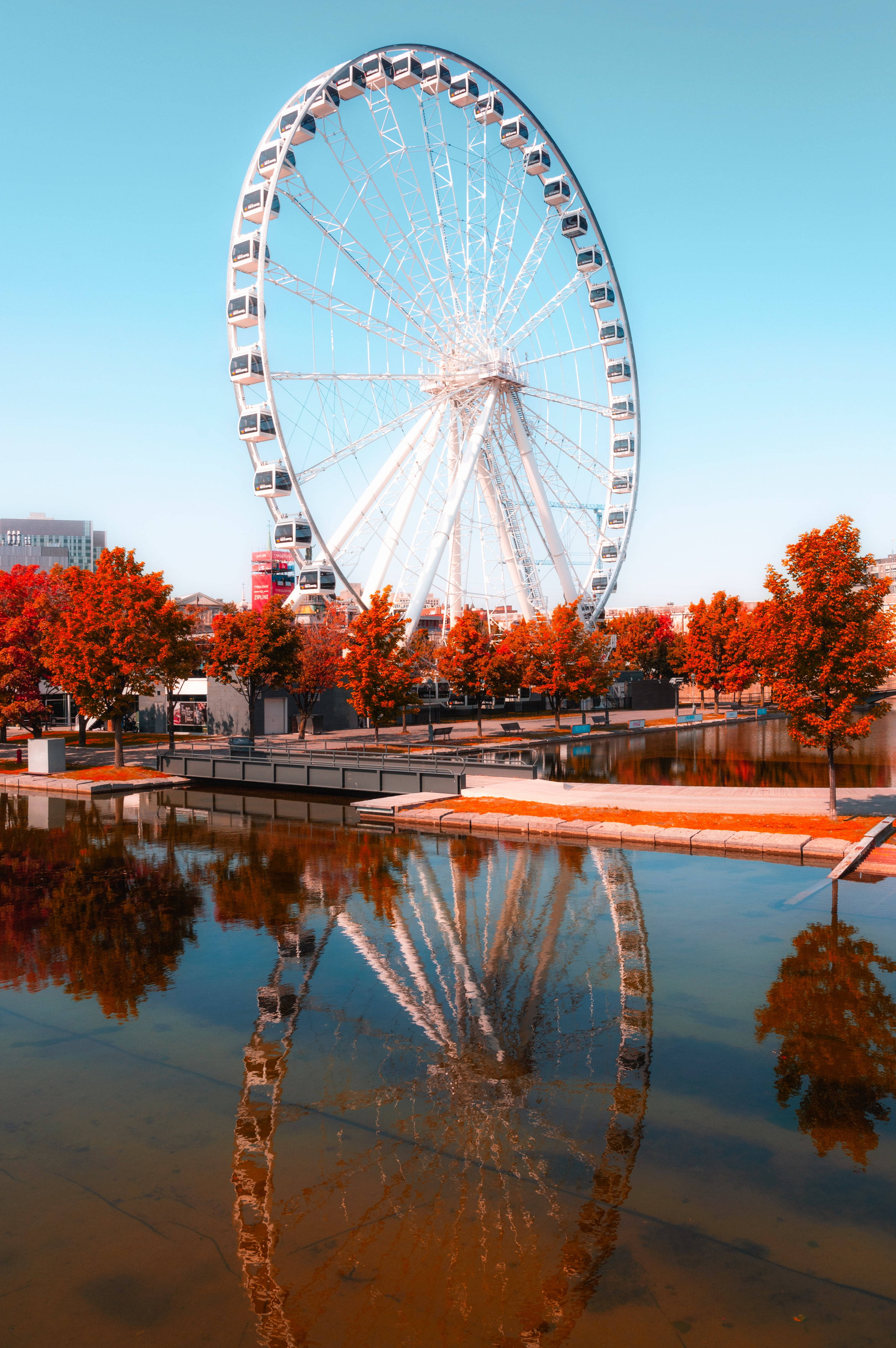 Aesthetic Fall, Ferris wheel, white, 4K Phone Wallpaper