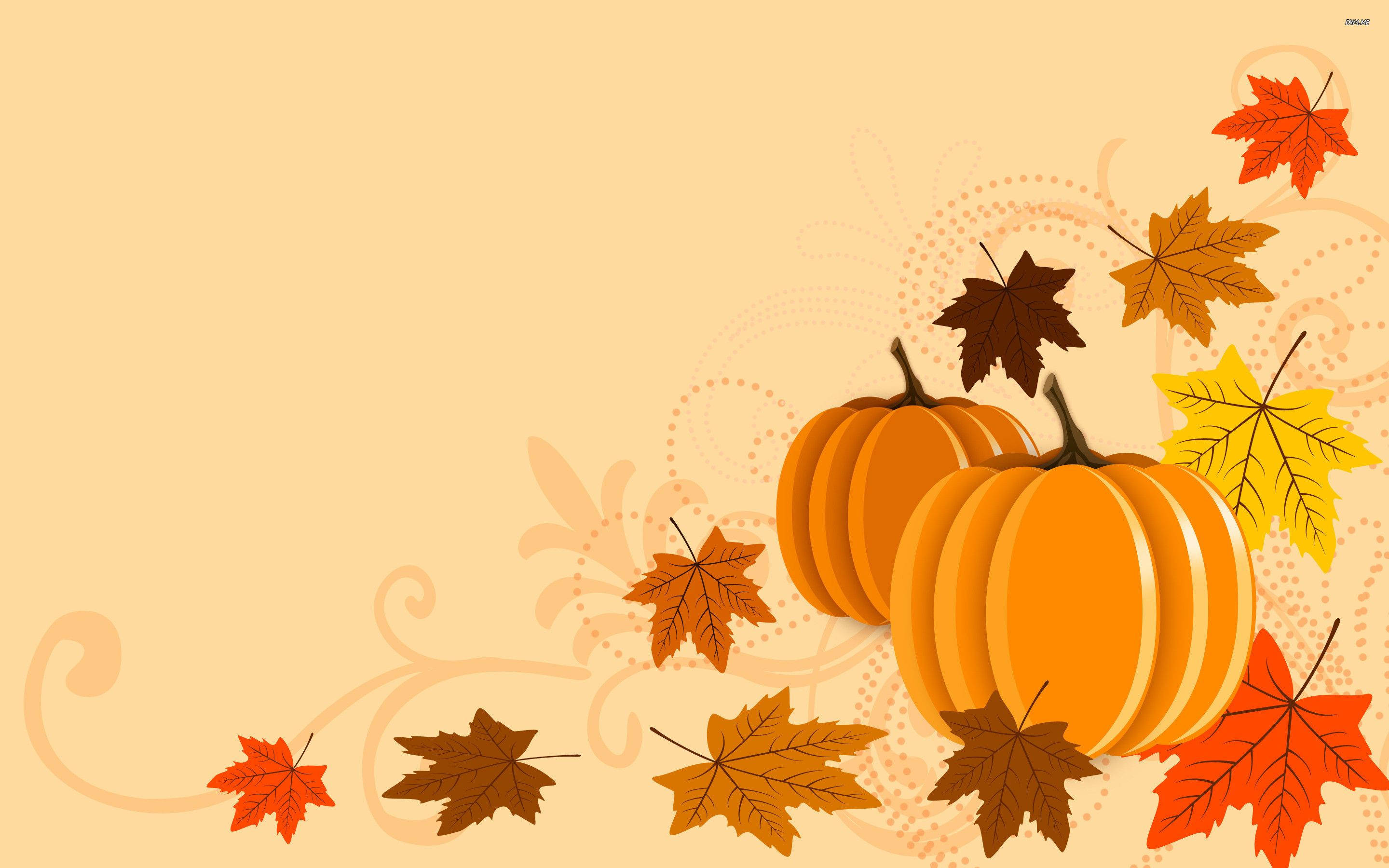 Aesthetic Fall, pumpkins, autumn leaves, 2K Desktop Wallpaper