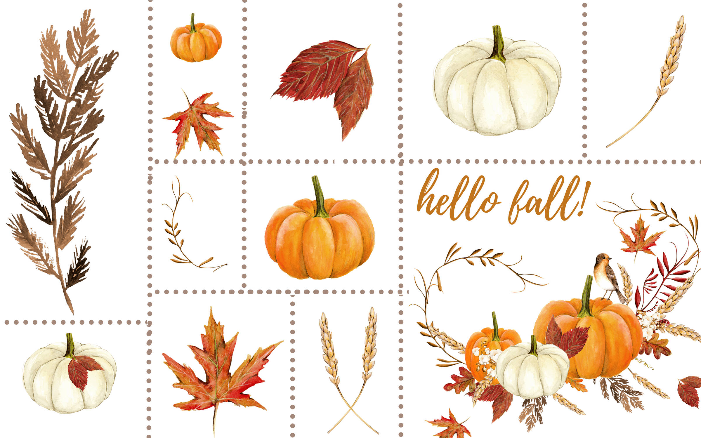 Aesthetic Fall, hello fall!, watercolor, Full HD Desktop Wallpaper