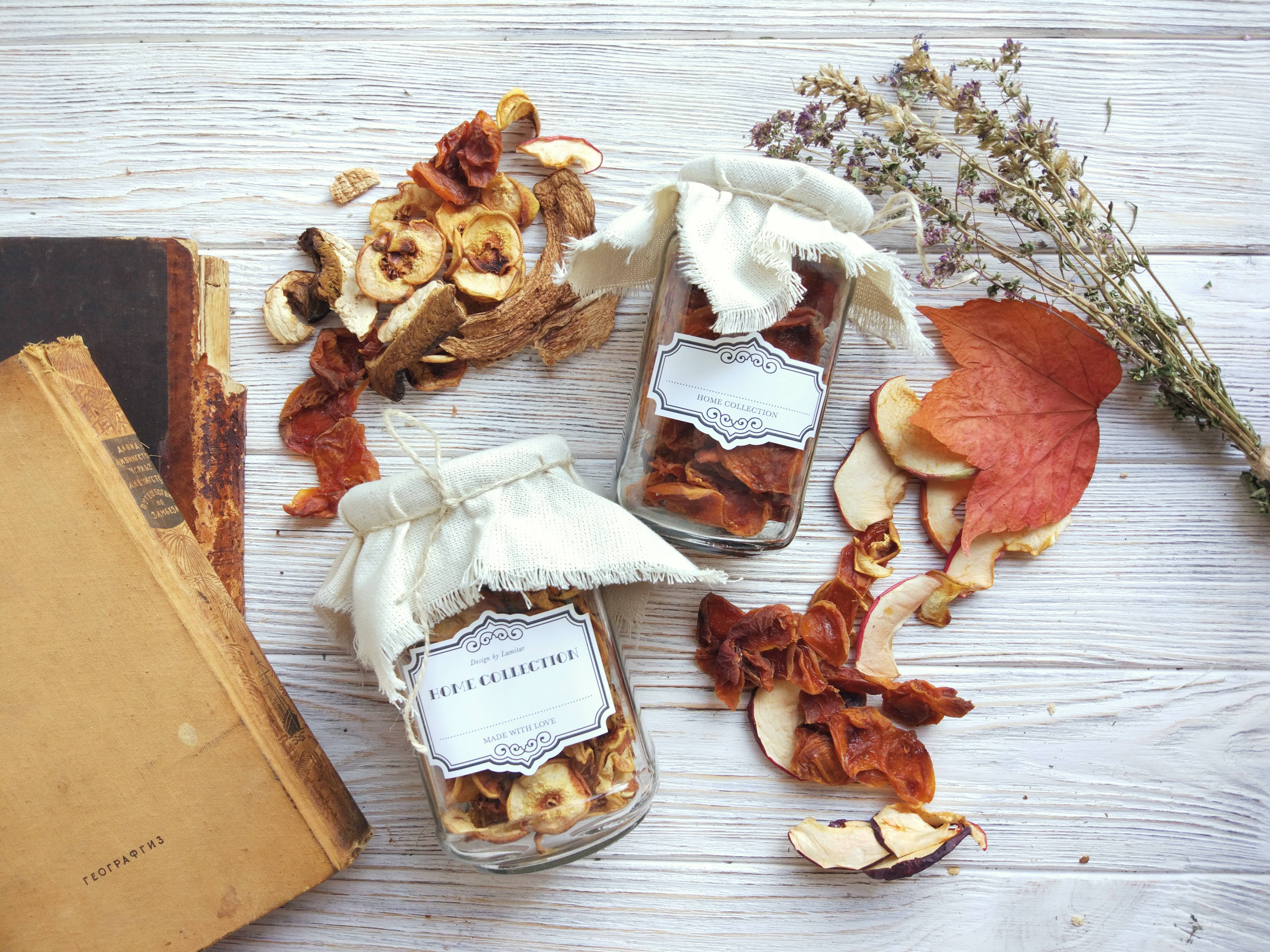 flat lay, cozy autumn aesthetic, glass jars, 4K Desktop Wallpaper