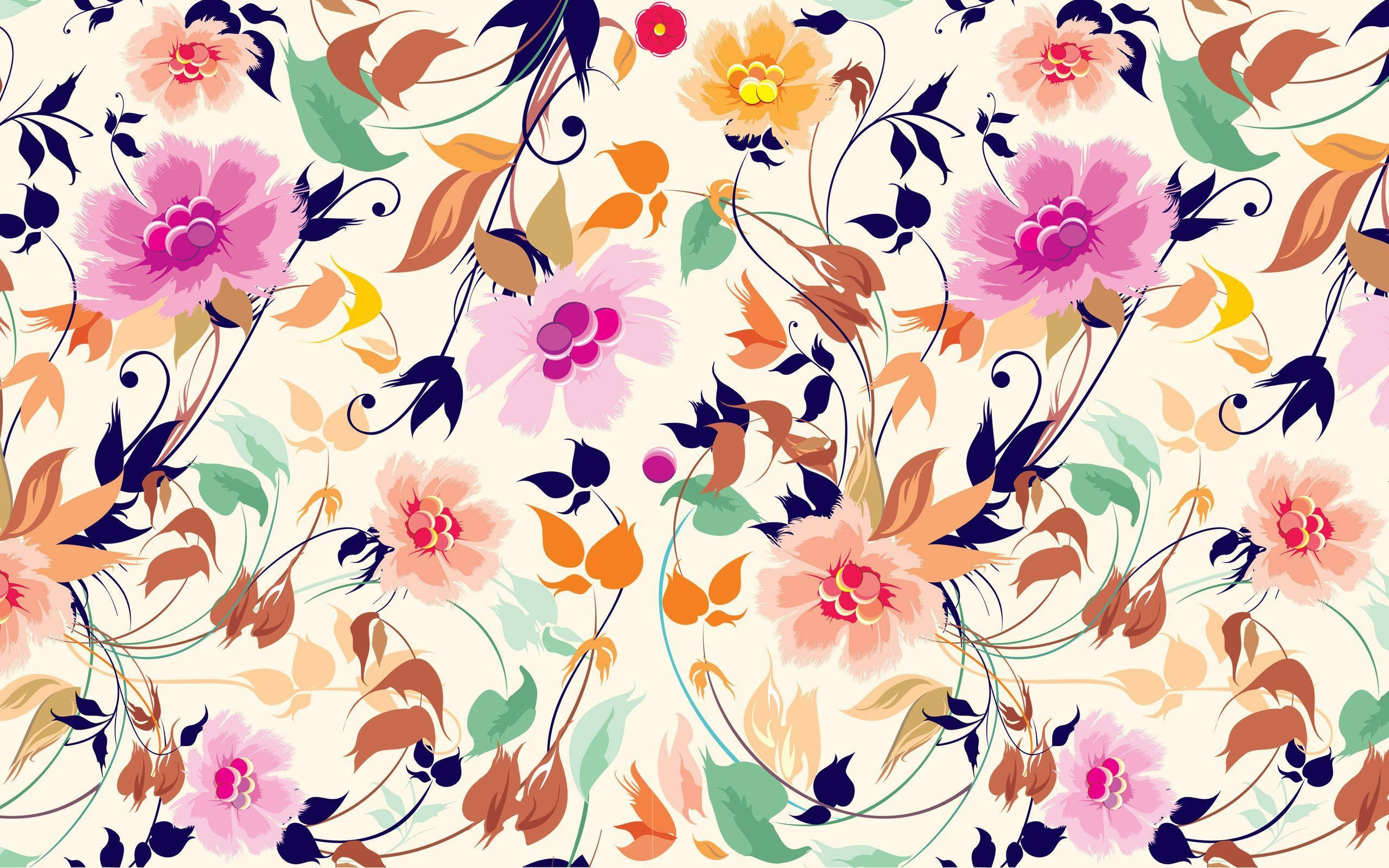 Aesthetic Fall, floral pattern, pink, 2K Desktop Wallpaper