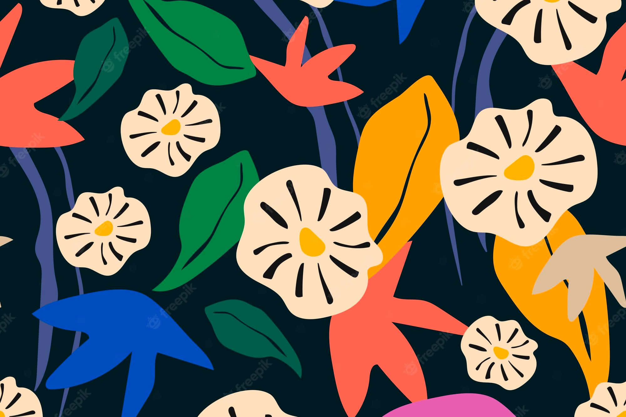 Aesthetic Floral, vibrant stylized flowers, bold colors, Full HD Desktop Wallpaper