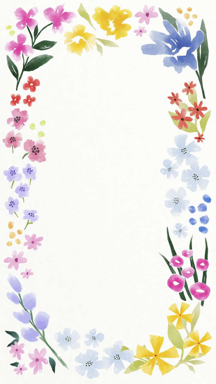 watercolor floral border, pink yellow blue and purple blossoms, green leaves, HD Phone Wallpaper
