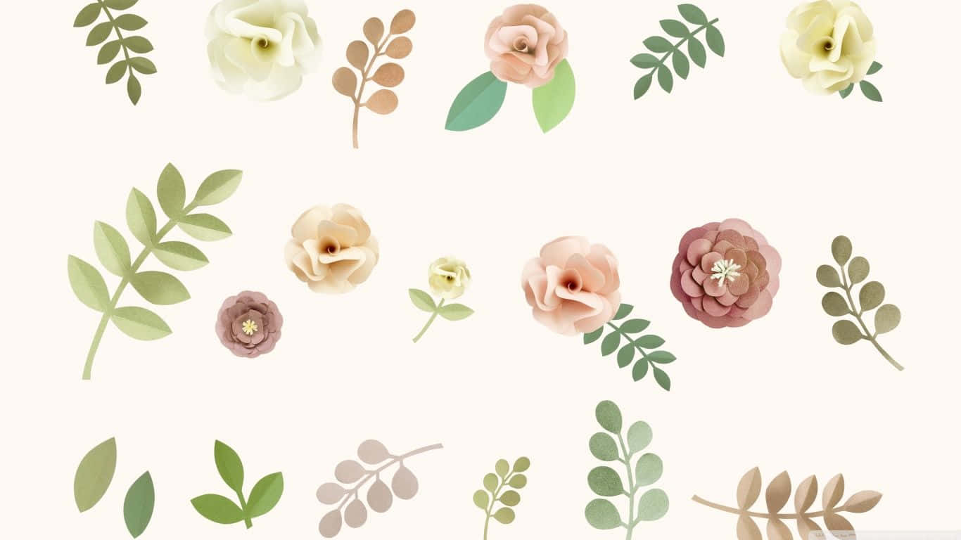 Delicate pastel paper-cut flowers, leaves, soft cream background, HD Desktop Wallpaper