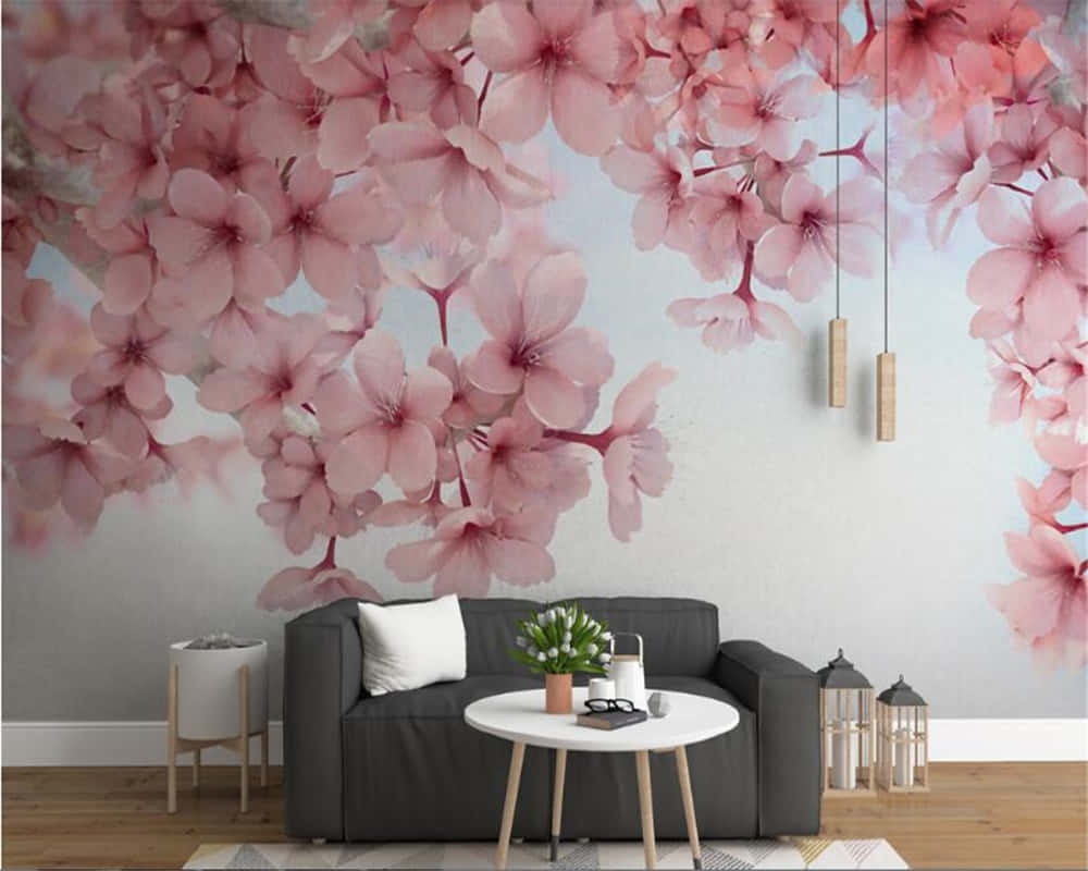 pink flower wall mural, vibrant cherry blossom wallpaper, soft pink blooms, SD Desktop Wallpaper